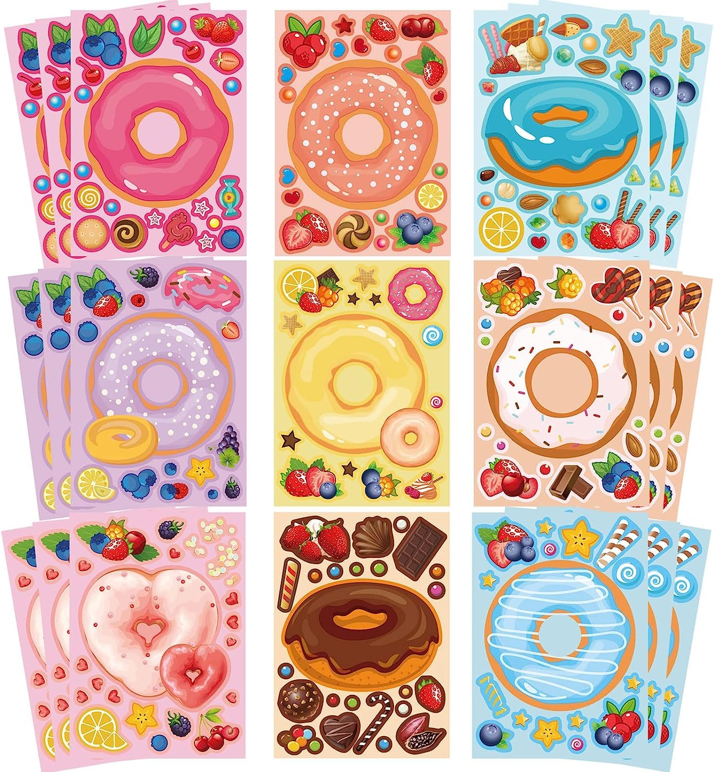 27 Sheets Make a Face Donut Stickers for Kids Make Your Own Dessert Stickers Mix and Match Sweets and Treats Fruit,Donut Themed Birthday Gifts DIY Art Crafts Donut Party Favors Supplies Decorations