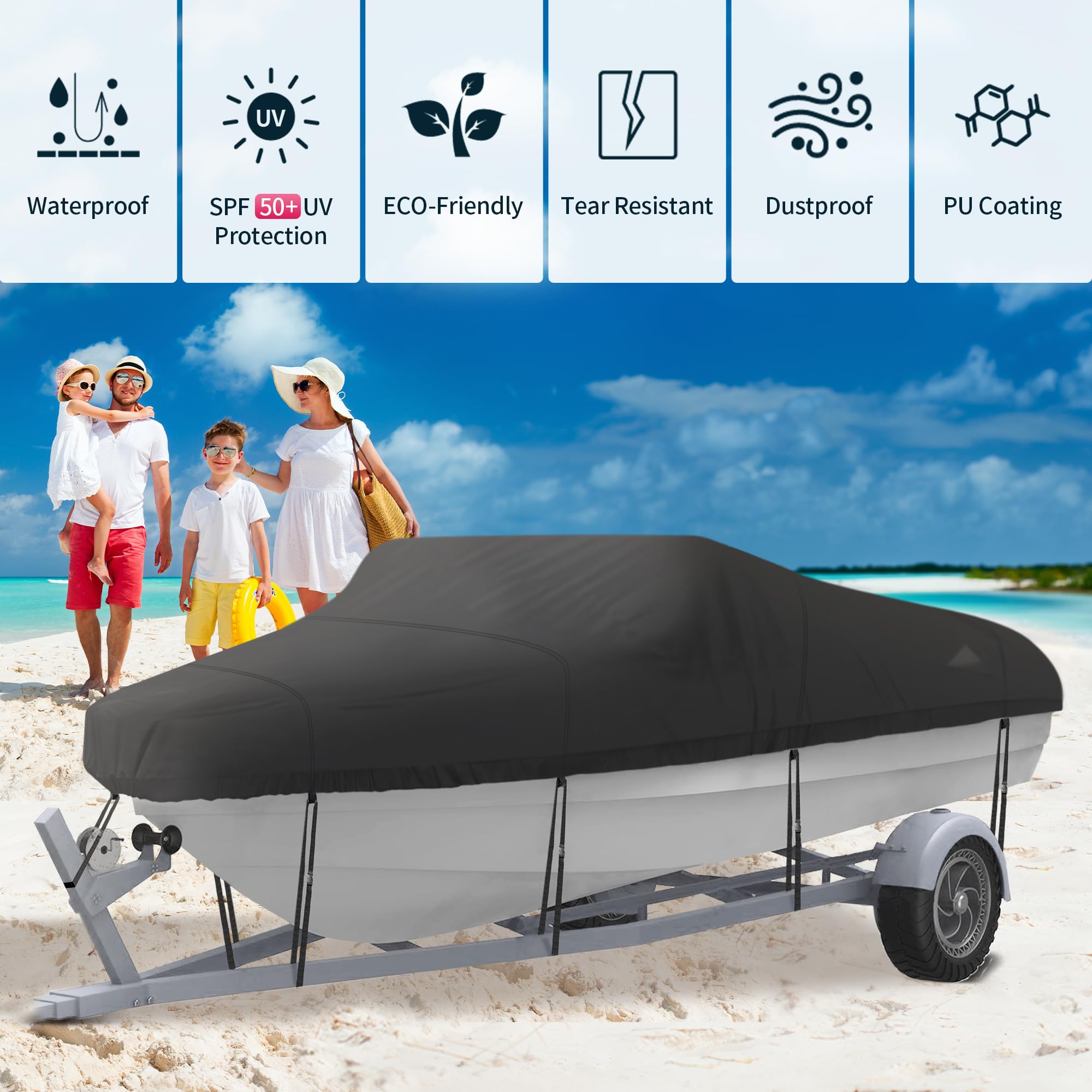 NEXCOVER Pokrowiec na łódź, wodoodporne wytrzymałe pokrowce na łódź, pokrowiec na łódź, pasuje do kadłuba V-Hull, TRI-Hull, Pro Style, łodzi rybackiej, ronda, łodzi basowej, torby do przechowywania i