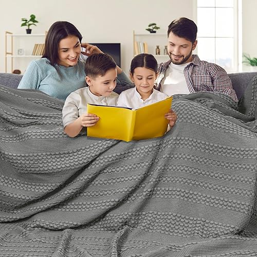 PHF Manta de tejido de gofre 100 algodón tamaño King de 120 x 120 pulgadas manta gigante transpirable grande de 10 x 10 pies manta ligera y suave