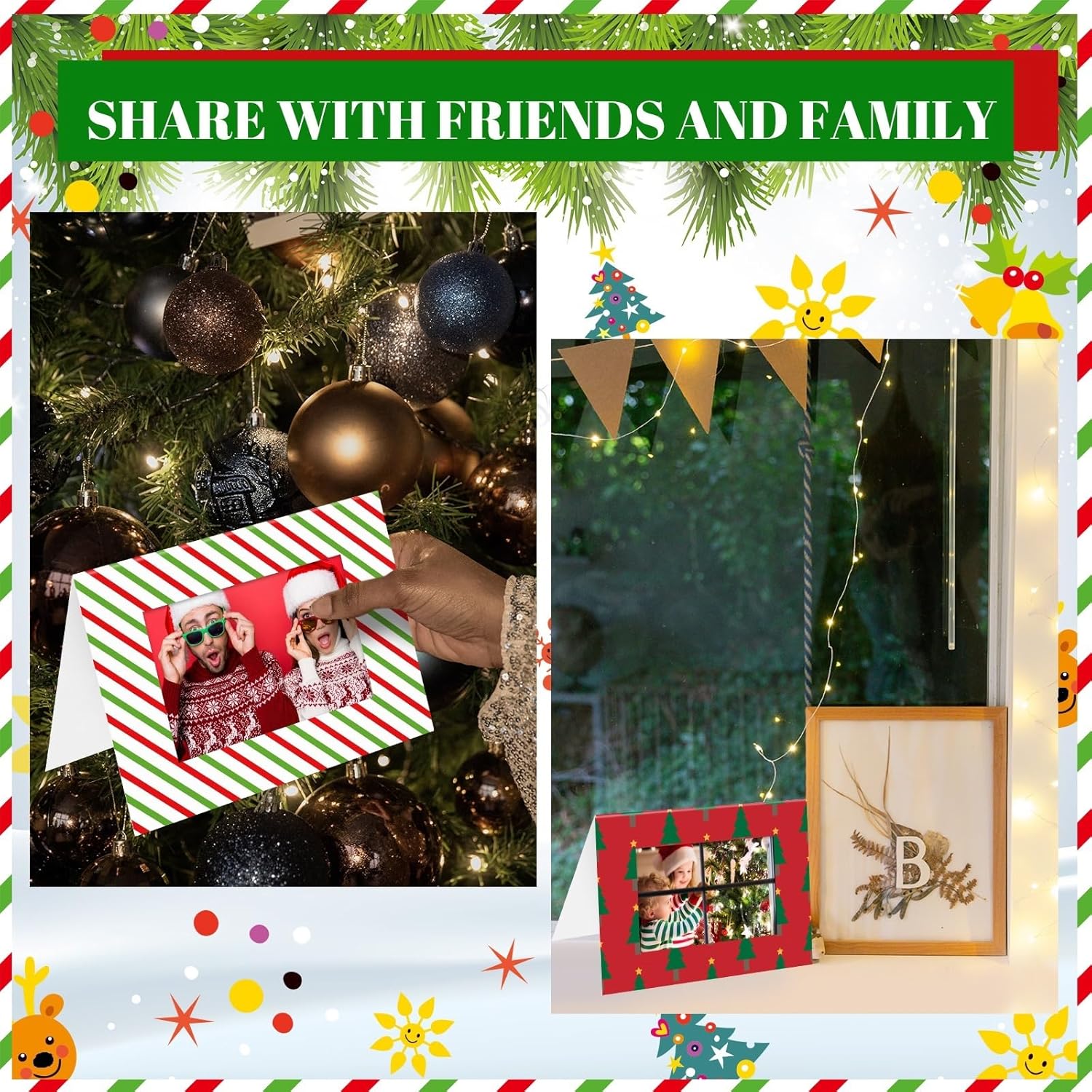 Zhanmai 150 Set Christmas Photo Frame Greeting Cards with Envelopes and Stickers Christmas Cute Holiday Gift Card Set Holder Vintage Christmas Cards Assortment for 4" x 6" Photos