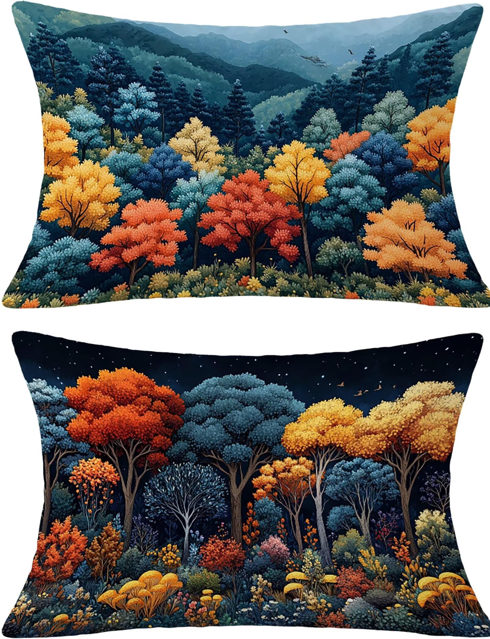 Federe Cuscino 60x80 Set di 2, Foresta Federe Cuscini Divano Lino, Rettangolari Copricuscini 60x80cm Con Cerniera Invisibile, Copricuscino per Camera Letto Casa Decorazioni Regalo, Paesaggio kj-9178