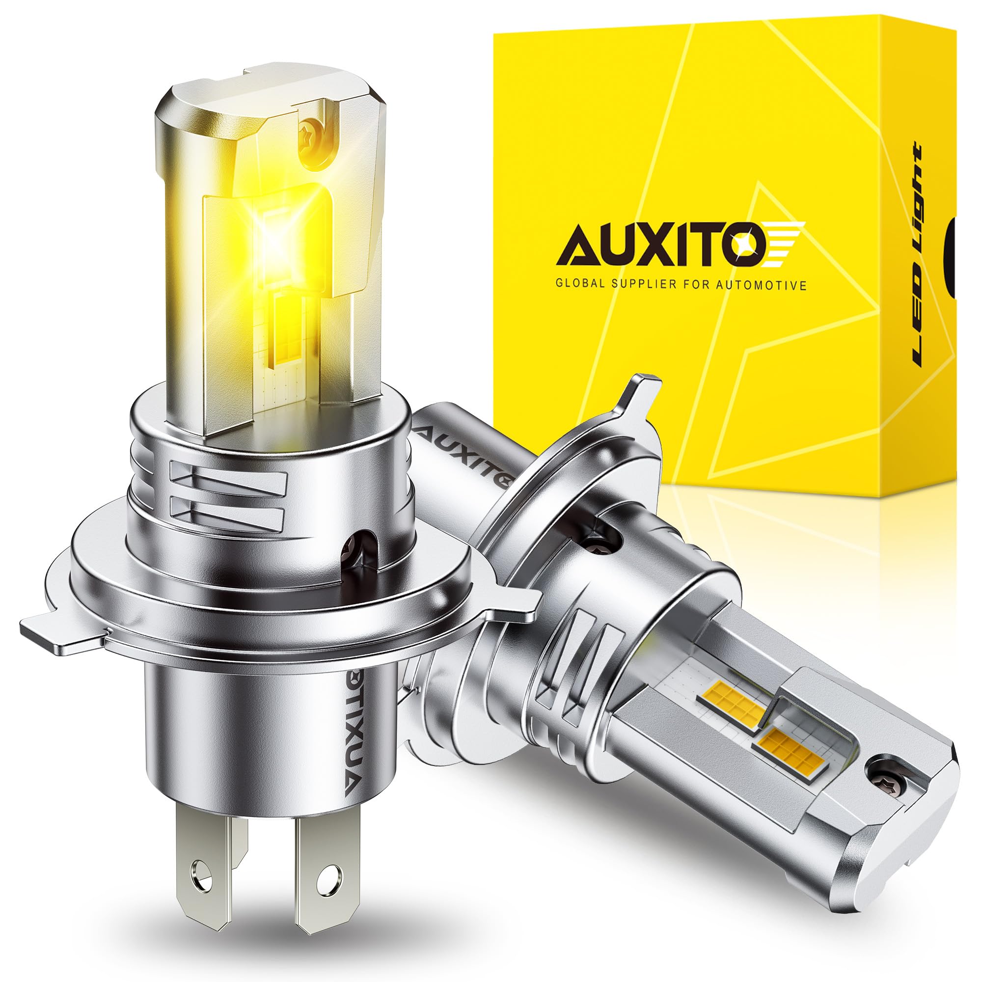 AUXITO H4 LED Bulbs Yellow Light 900% Ultra-Bright, 3000K Golden Yellow, Plug N Play, 50000Hrs Long Lifespan, No Flicker, 99% Compatibility, Pack of 2