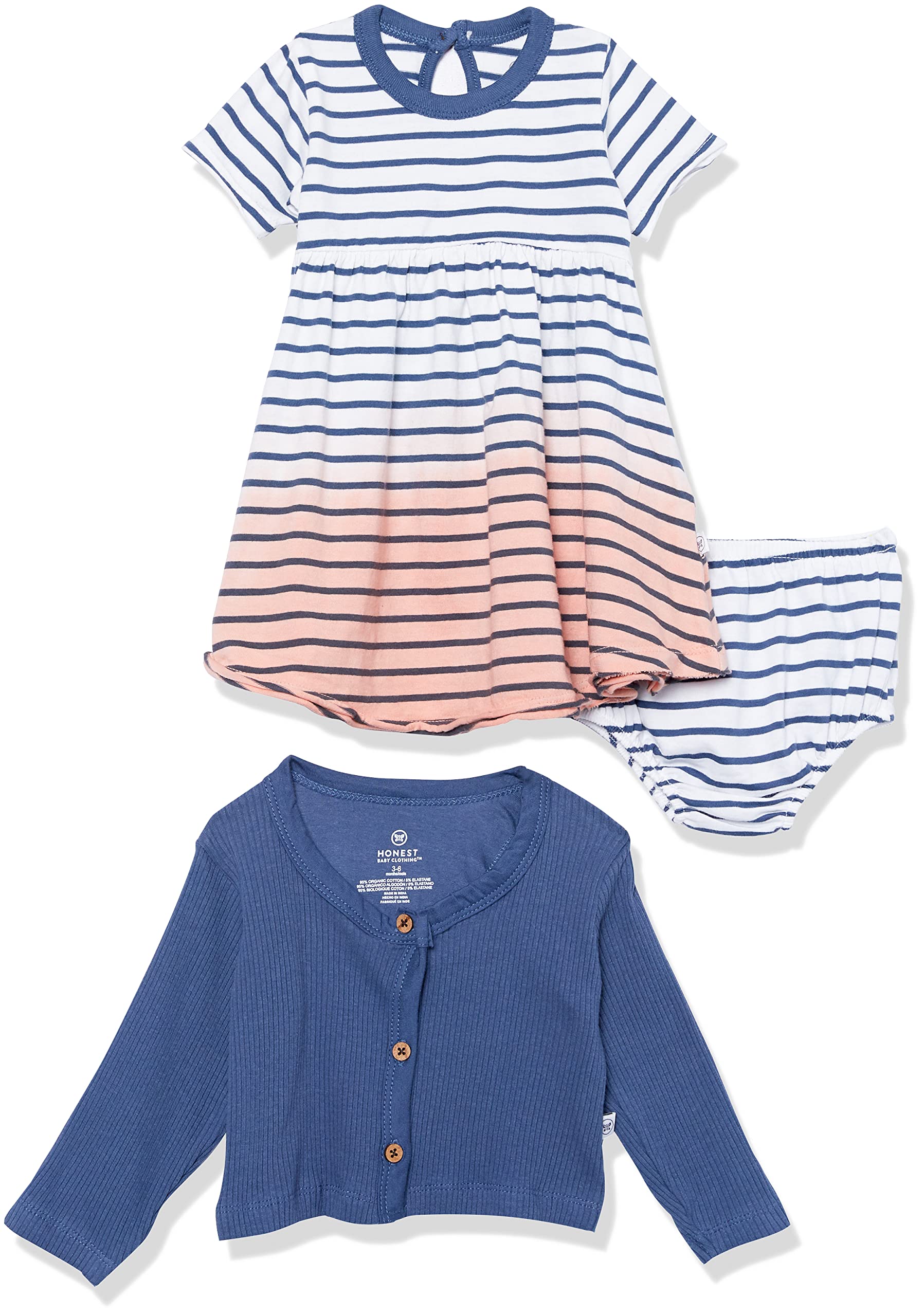 HonestBaby Conjuntos de ropa de moda de 100 % algodón orgánico para bebés, niñas pequeñas (LEGACY), tinte rosa y azul marino, 5T