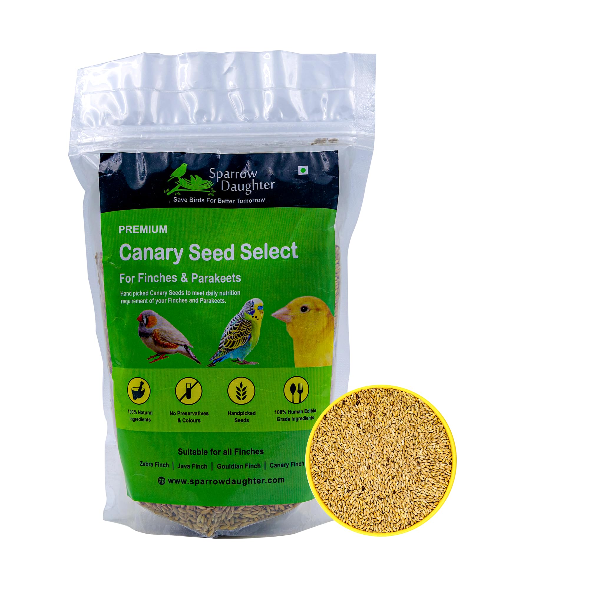 Sparrow Daughter Canary Seeds for Birds 450g | Premium Natural Bird Food for Canaries, Finches, Budgies & Parakeets | High Fiber Healthy Canary Seed for All Life Stages