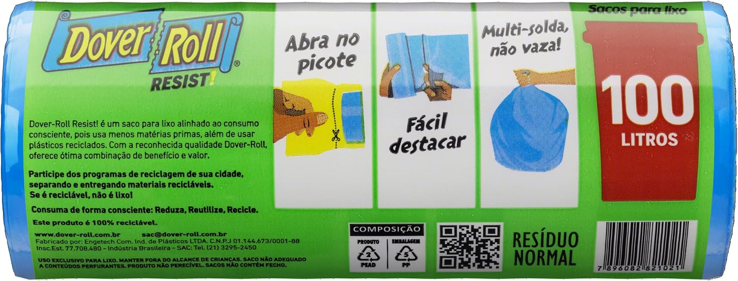 Dover-Roll Saco Para Lixo Resist 100 Litros Azul Rolo Com 10 Sacos