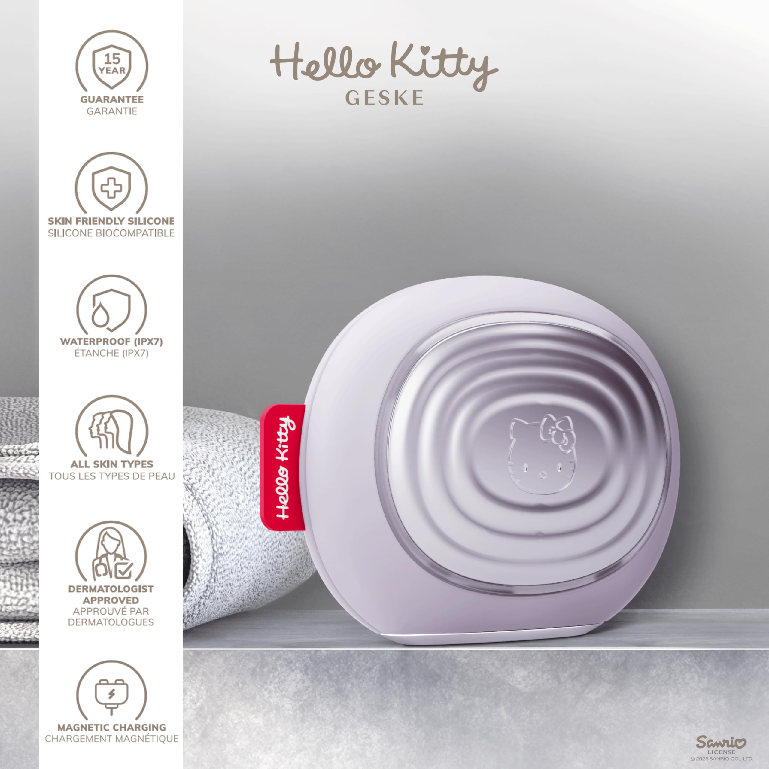 GESKE x Hello Kitty | SmartAppGuided™ Sonic Warm & Cool Mask | 8 en 1 | Máscara facial LED de belleza | Terapia luz roja | calor | Enfriamiento | Mayor absorción del cuidado facial | masajeador facial