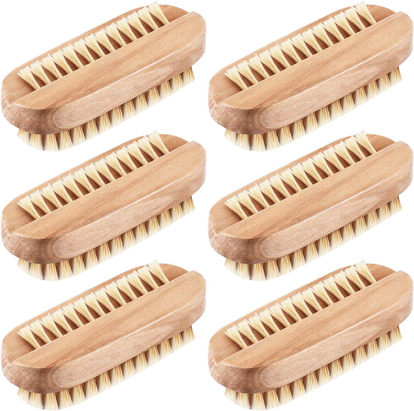 6 Pieces Nail Brushes Wooden Nail Cleaning Brushes Double Sided Scrub
