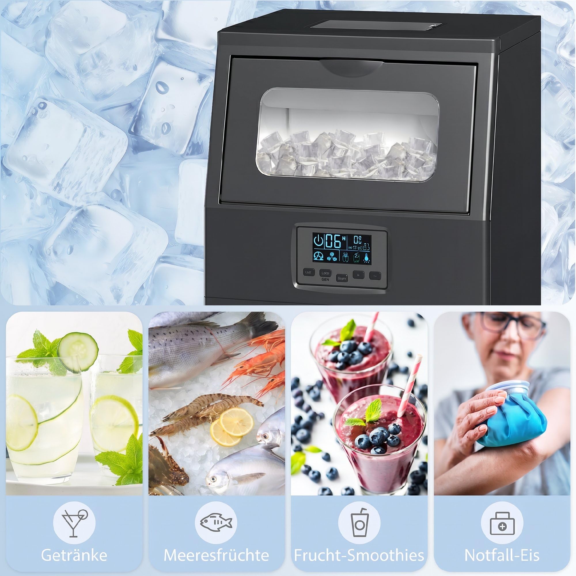 HOMCOM Macchina per cubetti di ghiaccio commerciale 30 kg/24H Gelatiera con 4 kg di memoria, macchina per cubetti di ghiaccio autopulente, timer per ristorante, bar, caffetteria