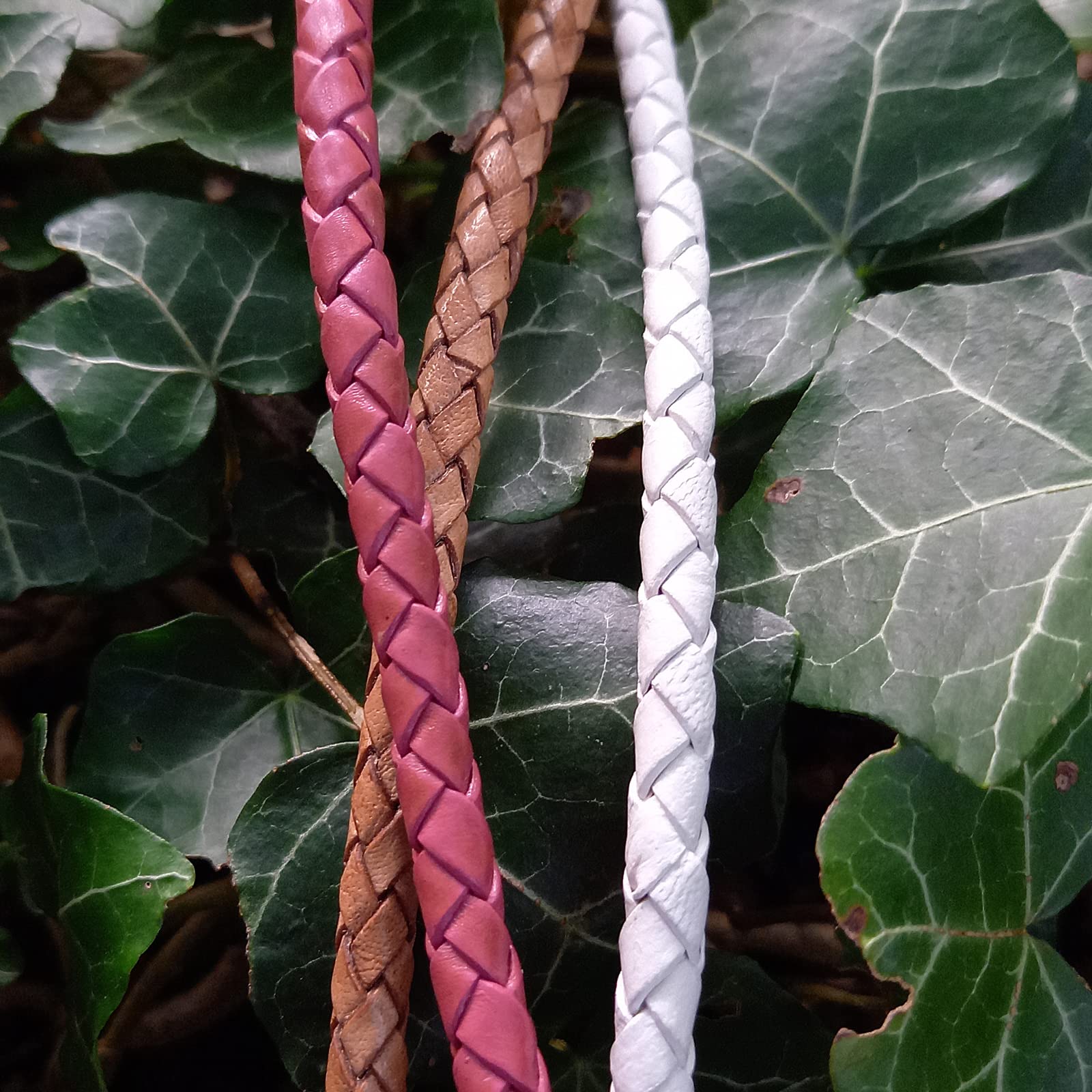Corda in pelle intrecciata rotonda 3 mm, Marrone anticato – Lunghezza: a scelta, Nero , 5 metri