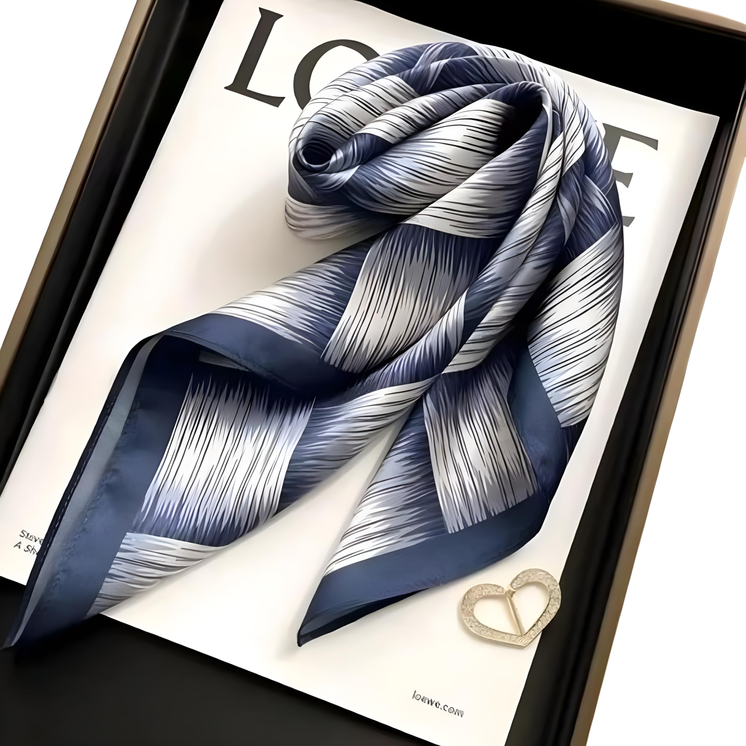 Silk Scarf, Navy Blue and White Striped Pattern, Pleated Texture, Square Shape, Framed Wall Art-image-39