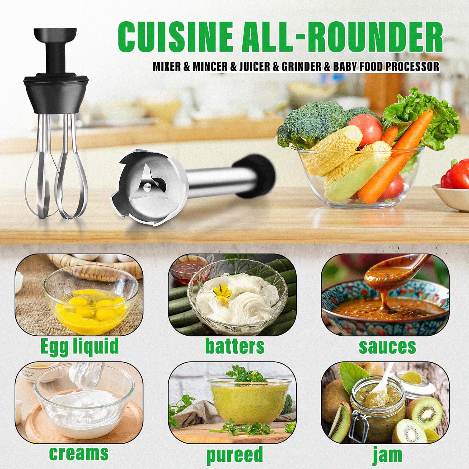 12 Inch Electric Immersion Blender Handheld Blenders 500 Watt Commercial/Home Kitchen Mixer Detachable Shaft 4000rpm To 16000rpm for Shakes Soups Smoothies Puree