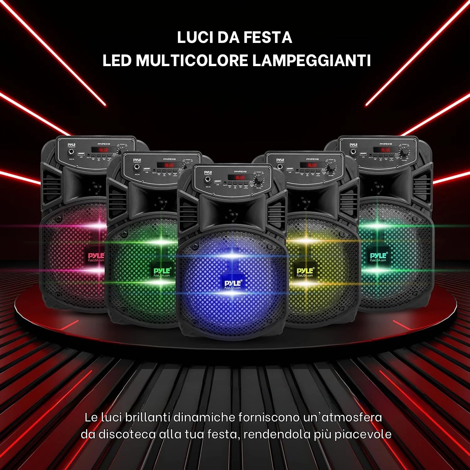 Pyle Speaker Bluetooth Portatile,Ricaricabile da 300W con Subwoofer da 20,32 cm e Tweeter da 2,54 cm, Ingresso Microfono, MP3/USB, Radio, Telecomando