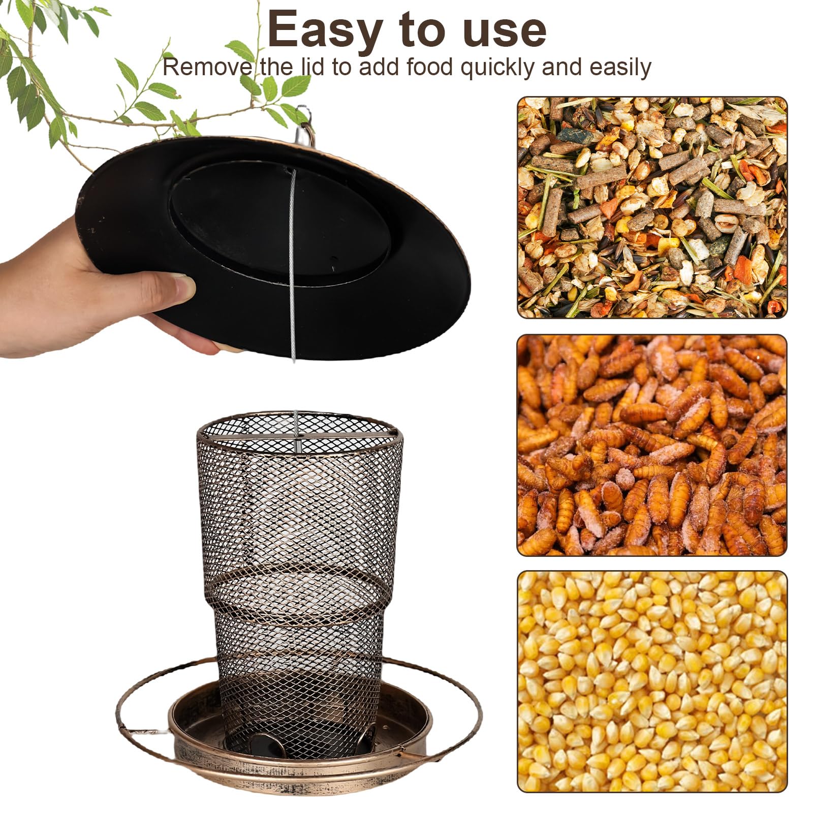 Comedero para pájaros colgante, plegable, comedero para pájaros, comedero para pájaros, resistente a la intemperie, con techo, decoración de jardín, adecuado para balcón, jardín - 4