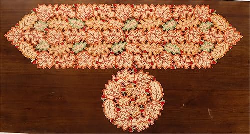 Miniatura 7 de GRANDDECO Juego de 4 manteles individuales redondos de Acción de Gracias con hojas de arce bordadas, decoraciones de mesa de cosecha de otoño para