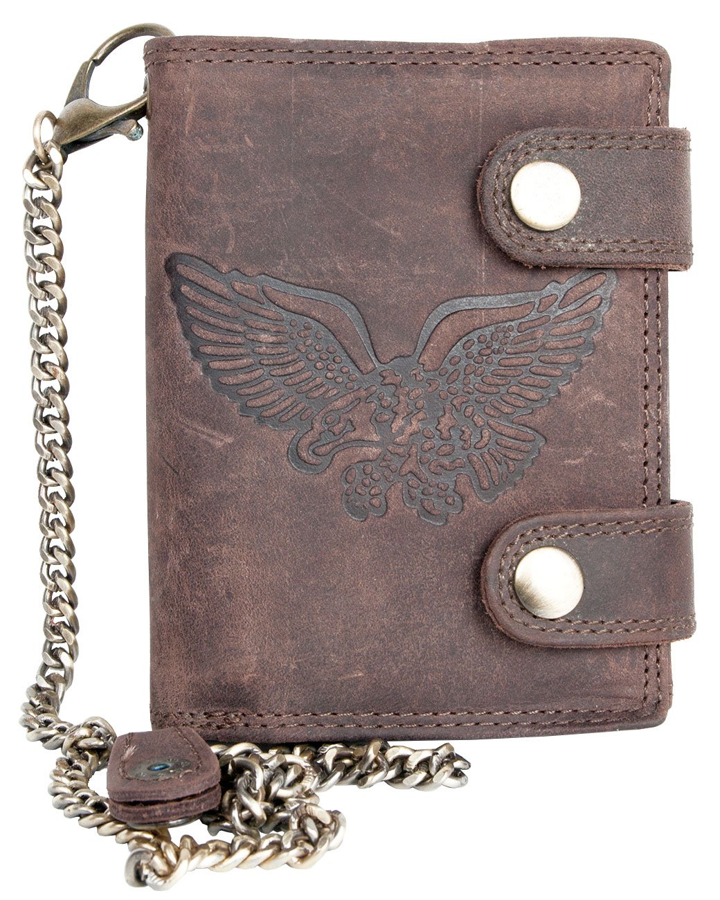 FLW-Wild Brown Strong Genuine Leather Biker's Wallet with an Eagle with Metal Chain - RFID