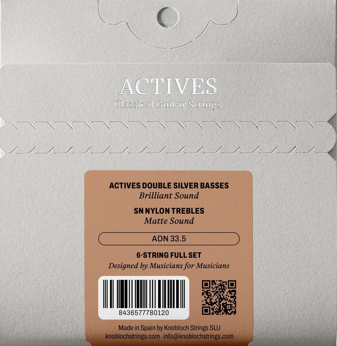 KNOBLOCH ACTIVES Cuerdas Guitarra Española, Claridad y Proyección | SN Nylon, Bajos Brillantes con Agudos Mate, Sonido Homogéneo y Equilibrado, Set Completo de 6 Cuerdas
