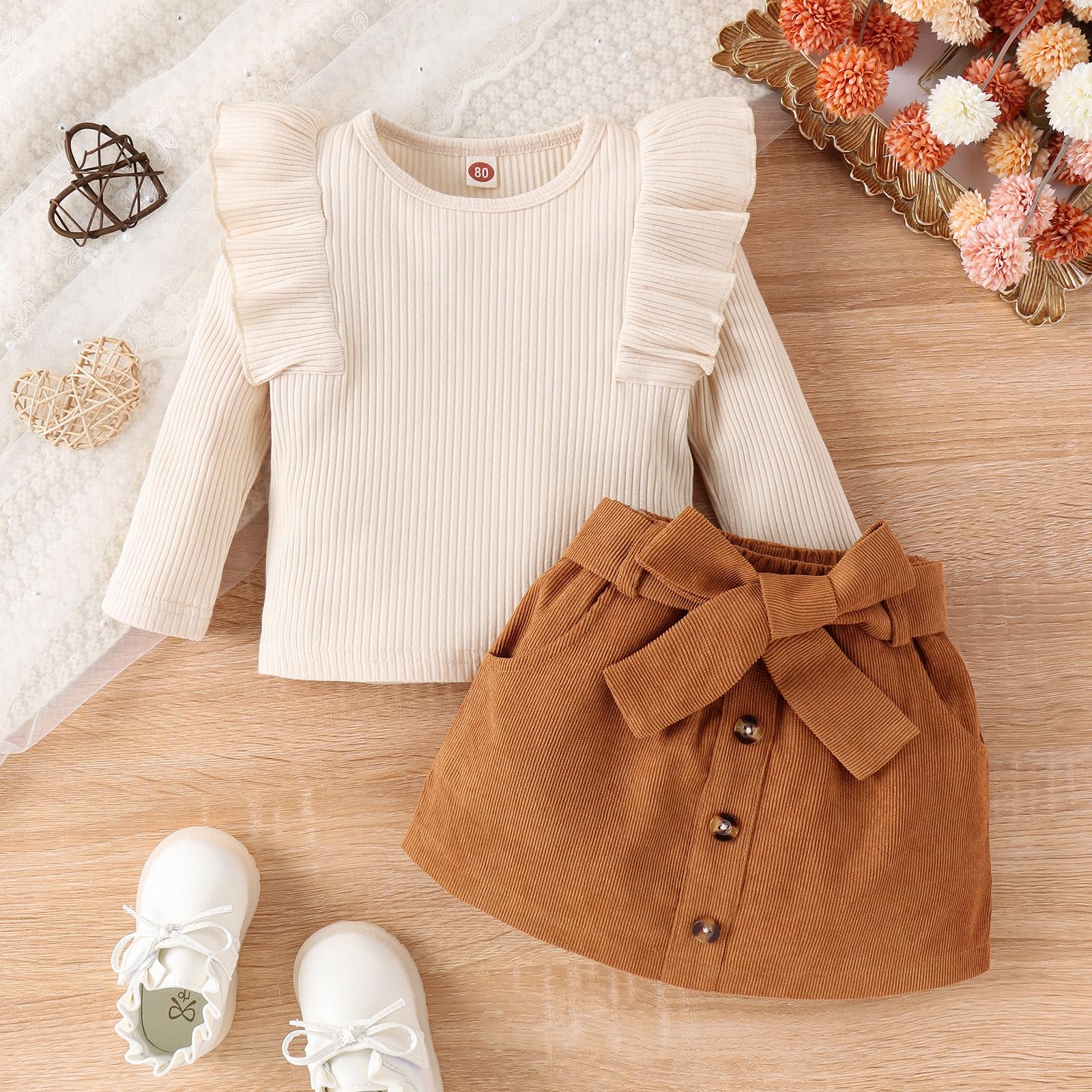 Geagodelia Baby Mädchen Kleidung Outfit Babykleidung Set Langarmshirt Top + Rock Neugeborene Weiche Babyset Zweiteiler