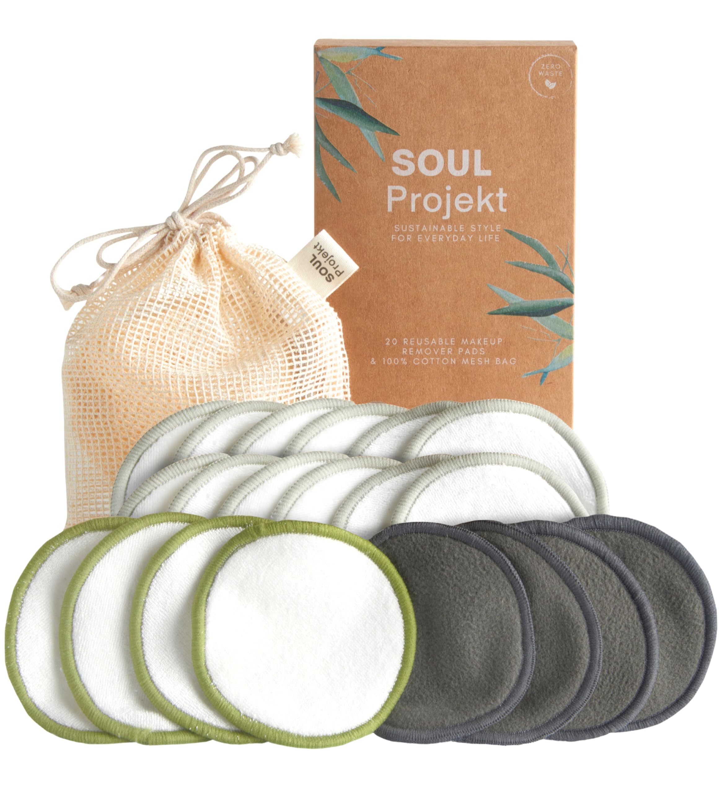 Reusable Bamboo Cotton Pads (20 Pack), Stocking Fillers for Women, 100% Organic Reusable Makeup Remover Pads with Laundry Bag, Washable Eco-Friendly Cotton Face Pad, Wipes, Gift for Women