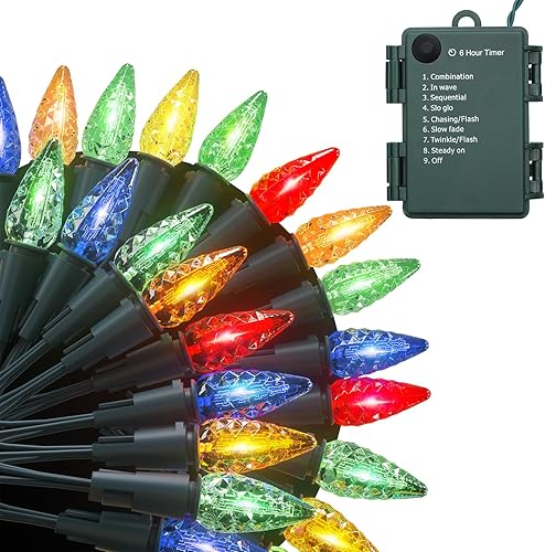 mollie Tira de luces de Navidad con 50 luces LED de 17 pies, 8 modos de luces LED, funciona con pilas, impermeable, con cable verde, para mollie Tira de luces de Navidad con 50 luces LED de 17 pies, 8 modos de luces LED, funciona con pilas, impermeable, con cable verde, para