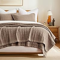 EVERGRACEHOME King Size Stonewashed Cotton Quilt Set - Ultra Soft Oversized Coverlet Bedspread with 2 Shams, Lightweight Crinkle All-Season Bedding, Mocha Brown