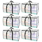 BALEINE 6-Pack Oversized Moving Bags with Reinforced Handles&comma; Heavy-Duty Storage Tote for Clothes&comma; Moving Supplies &lpar;Clear&comma; 6-Pack&rpar;