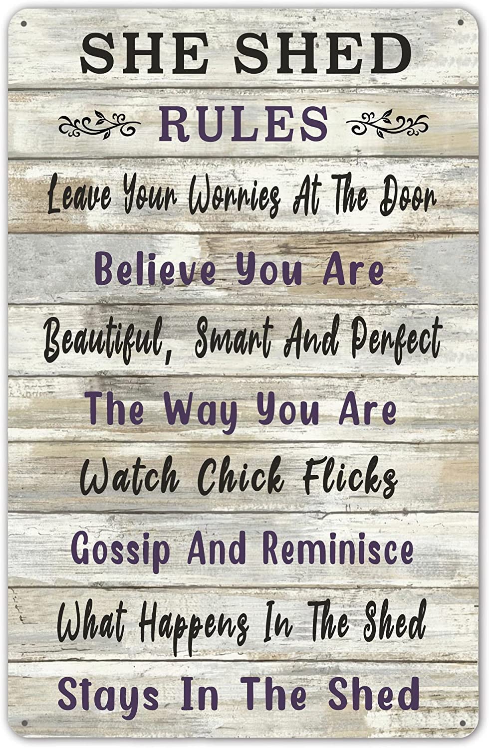 rayprint Vintage She Shed Rules Metal Signs Wall Art Poster for Garden Girl Room Kitchen Pub Bar Cafe Man Cave Wall Decor Plaque 8x12 Inches