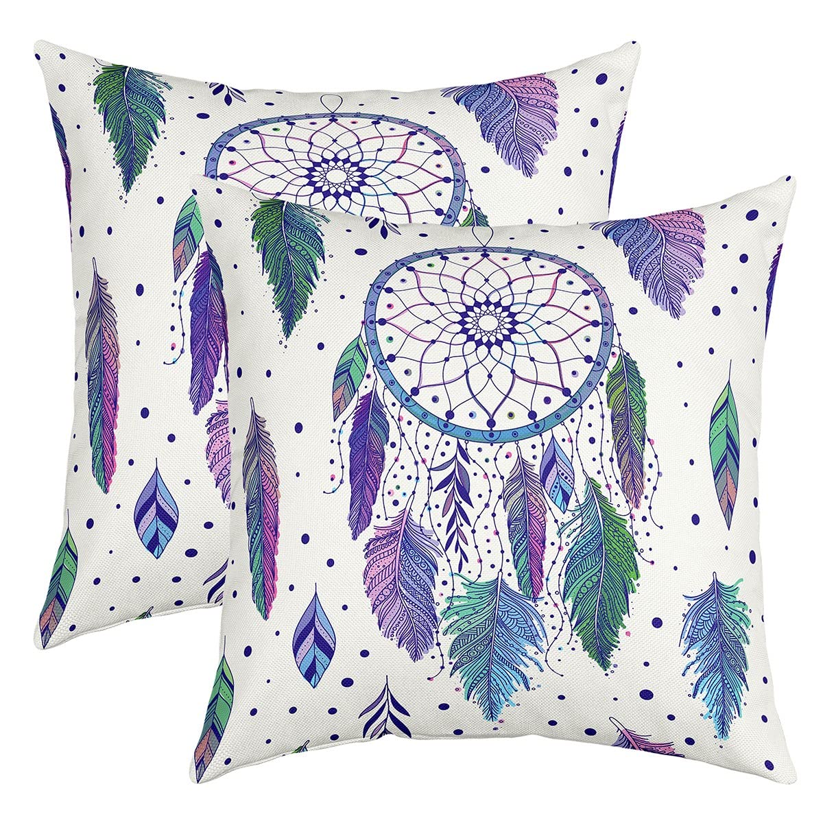 Dreamcatcher Throw Pillow Covers 20"x20" Set of 2 Pillow Cases Cushion Covers Boho Dream Catcher Decor Pillow Cases Cushion Covers Bohemian Style Throw Pillowcases Hippie Feather Throw Cushion Case โ image 1