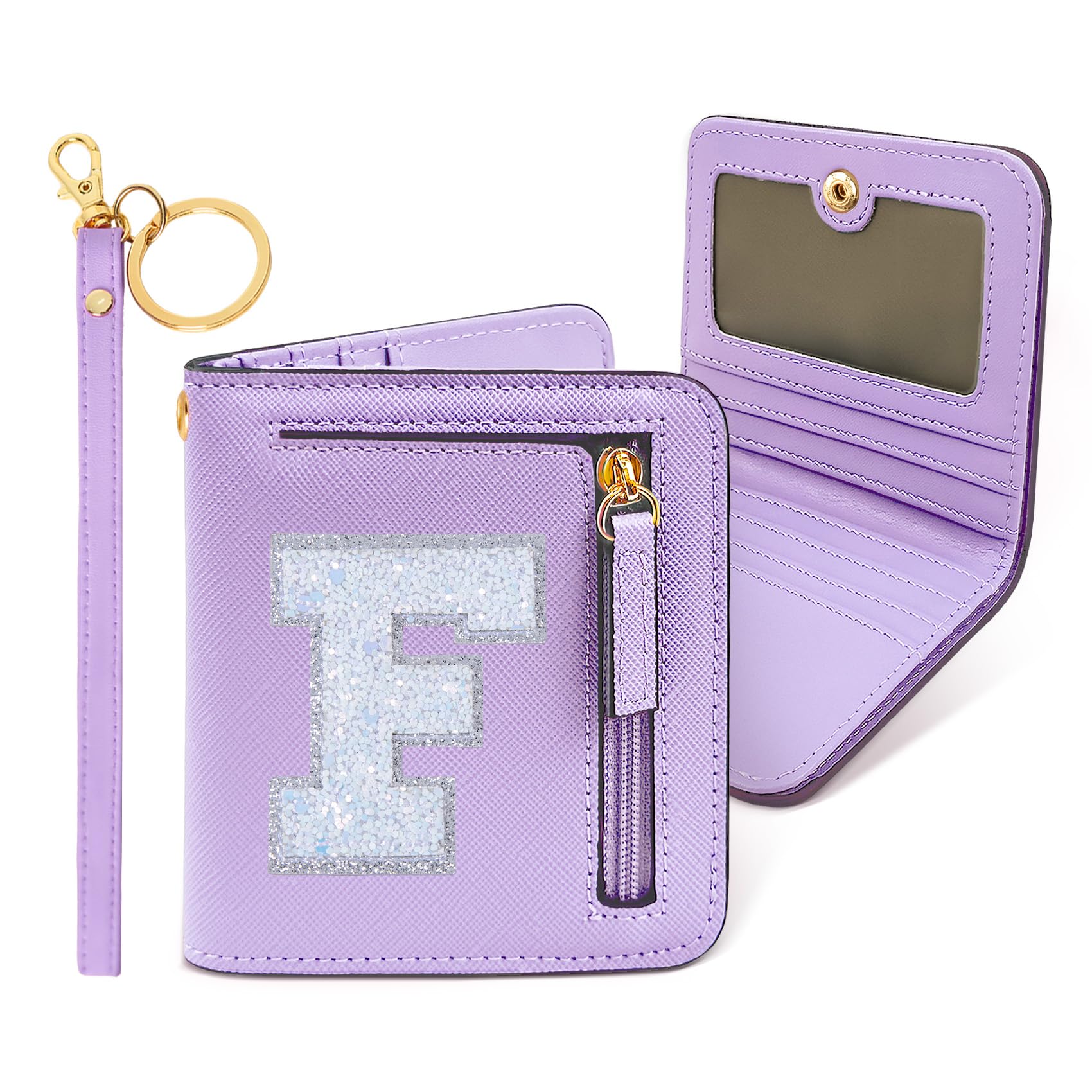 COSHAYSOO Mini Wallet with RFID Blocking Initial Monogrammed for Girls Birthday Valentines Easter Mothers Nurse Day Graduation Thanksgiving Appreciation Halloween Christmas New Year Gifts Letter F