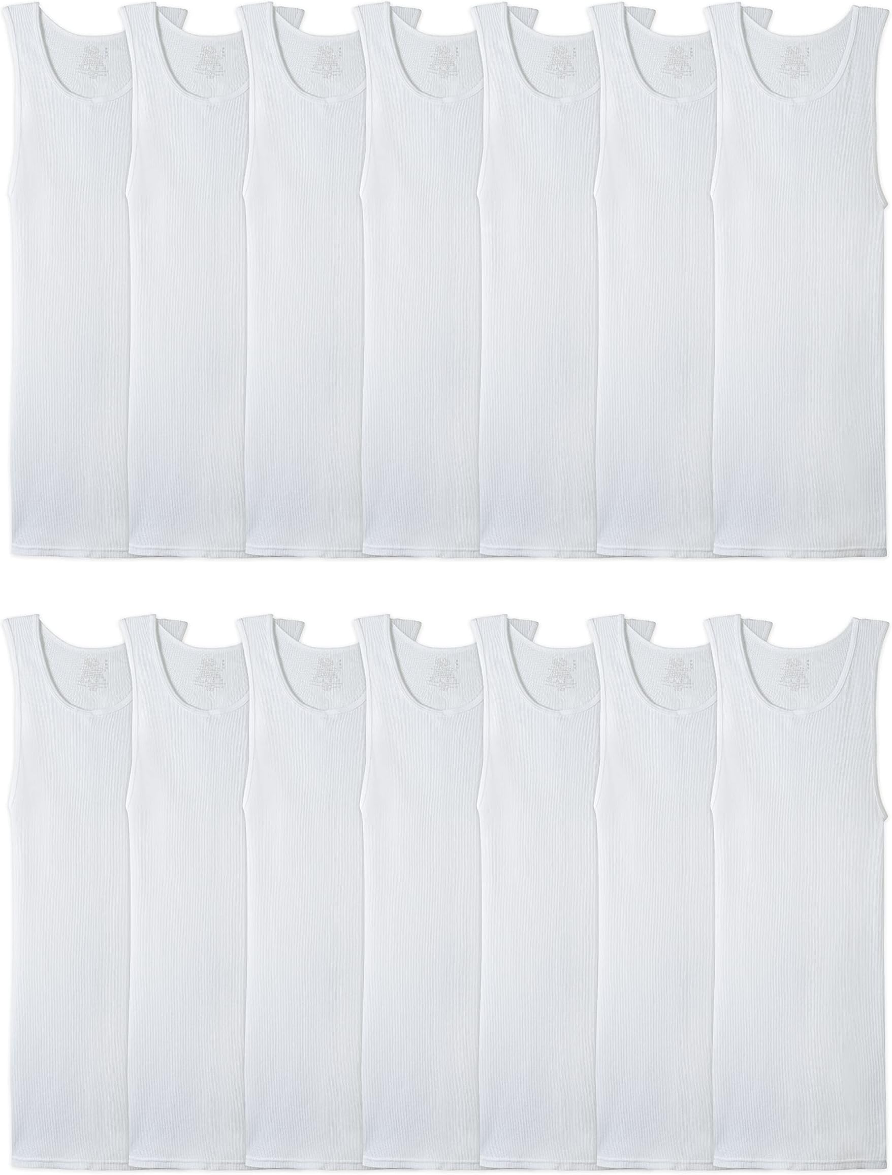 Fruit of the Loom Men's Tag-Free Tank A-Shirt, 14 Pack - White, Small