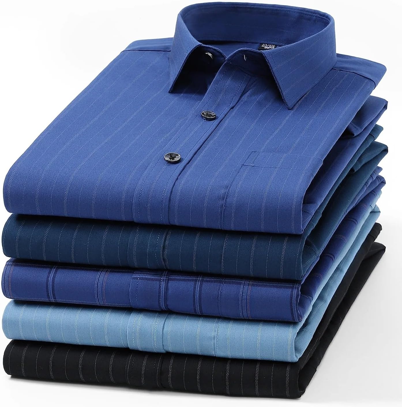Long Sleeve Shirts for Men Slim Fit Formal Plain Shirt Casual Single Pocket Plaid Tops