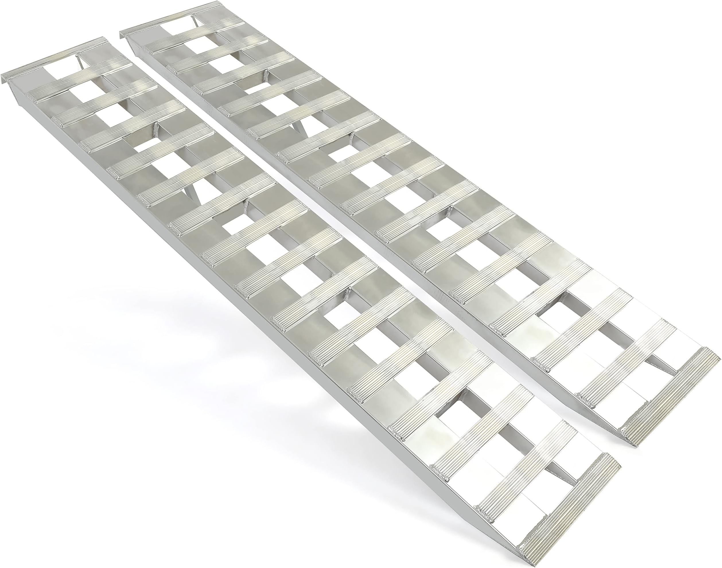 Kojem6000LBS 79.62 X 14.87 X 2.5 inch Trailer Ramps Aluminum Universal Silver Hook attaching end Knife Foot Truck Car Trailer Ramps