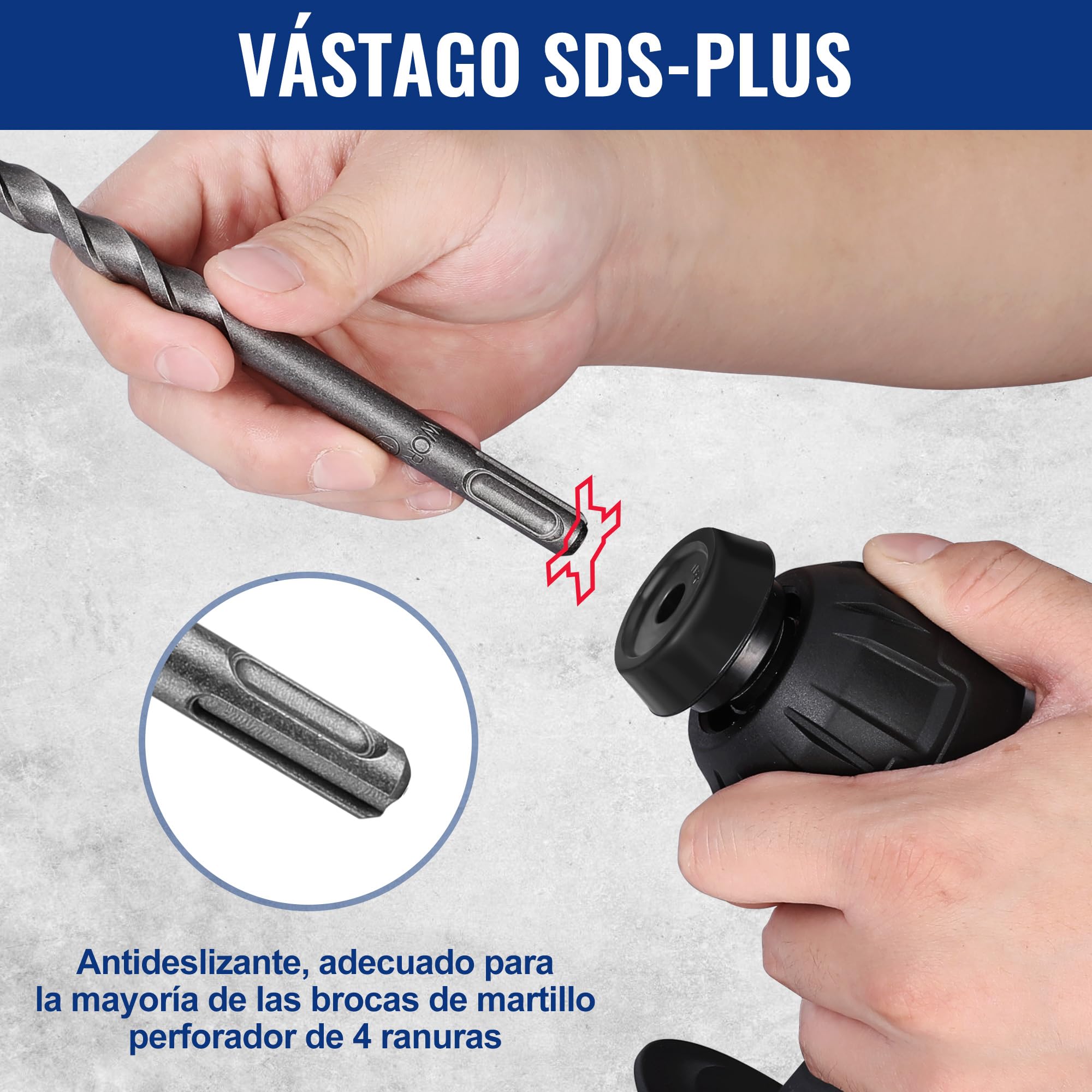 WORKPRO Juego de Brocas y Cinceles SDS Plus de 17 Piezas, Accesorios para Taladros de Martillo, con Estuche de Almacenamiento, para Concreto, Azulejos, Ladrillos, Cemento, Piedra y Mampostería