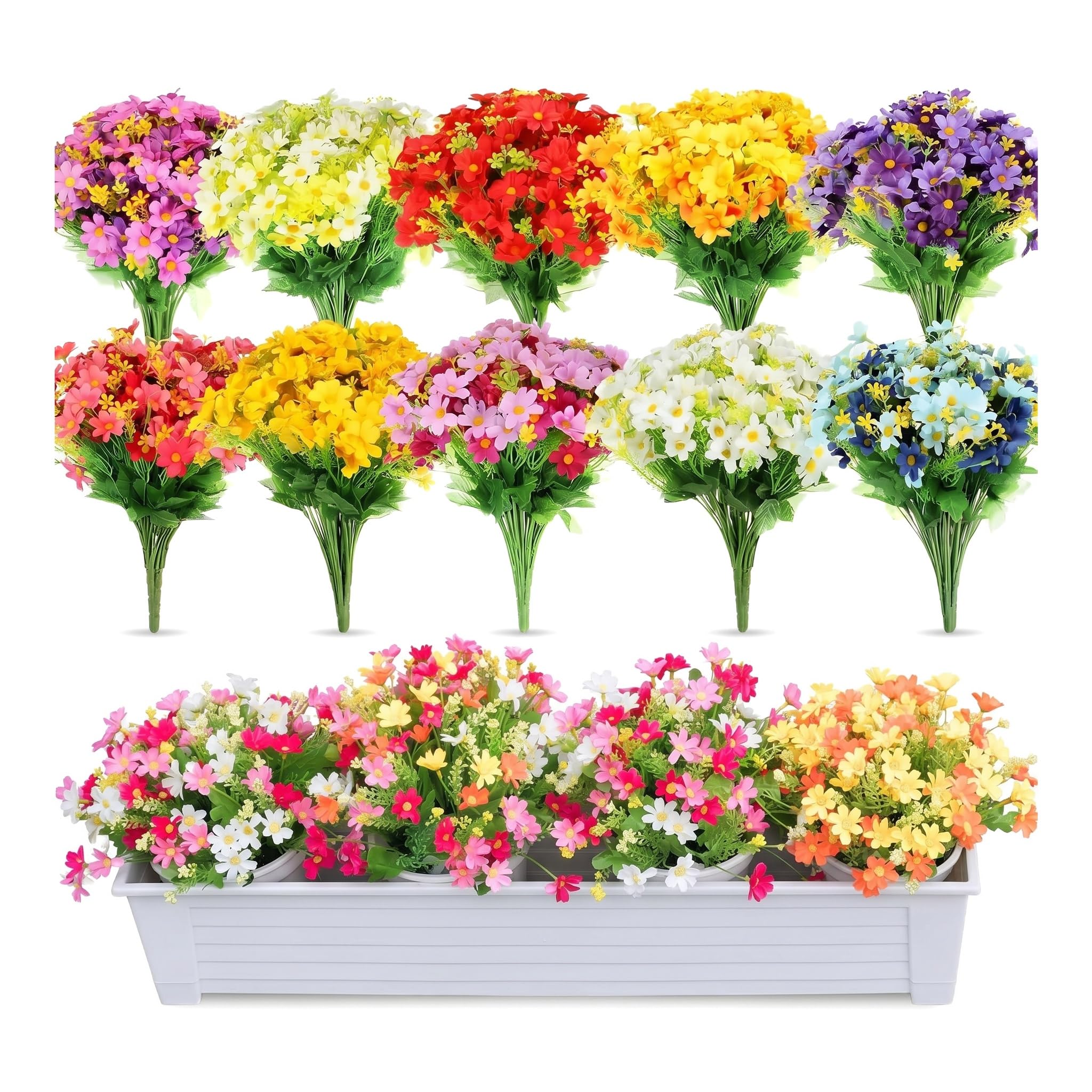 YDAKGUEY Artificial Flowers, 10 Bundles Fake Flowers UV Resistant-Daisy Silk Artificial, Artificial Flowers for Decoration for Home Kitchen Garden and Graves Decor(10 Colors)