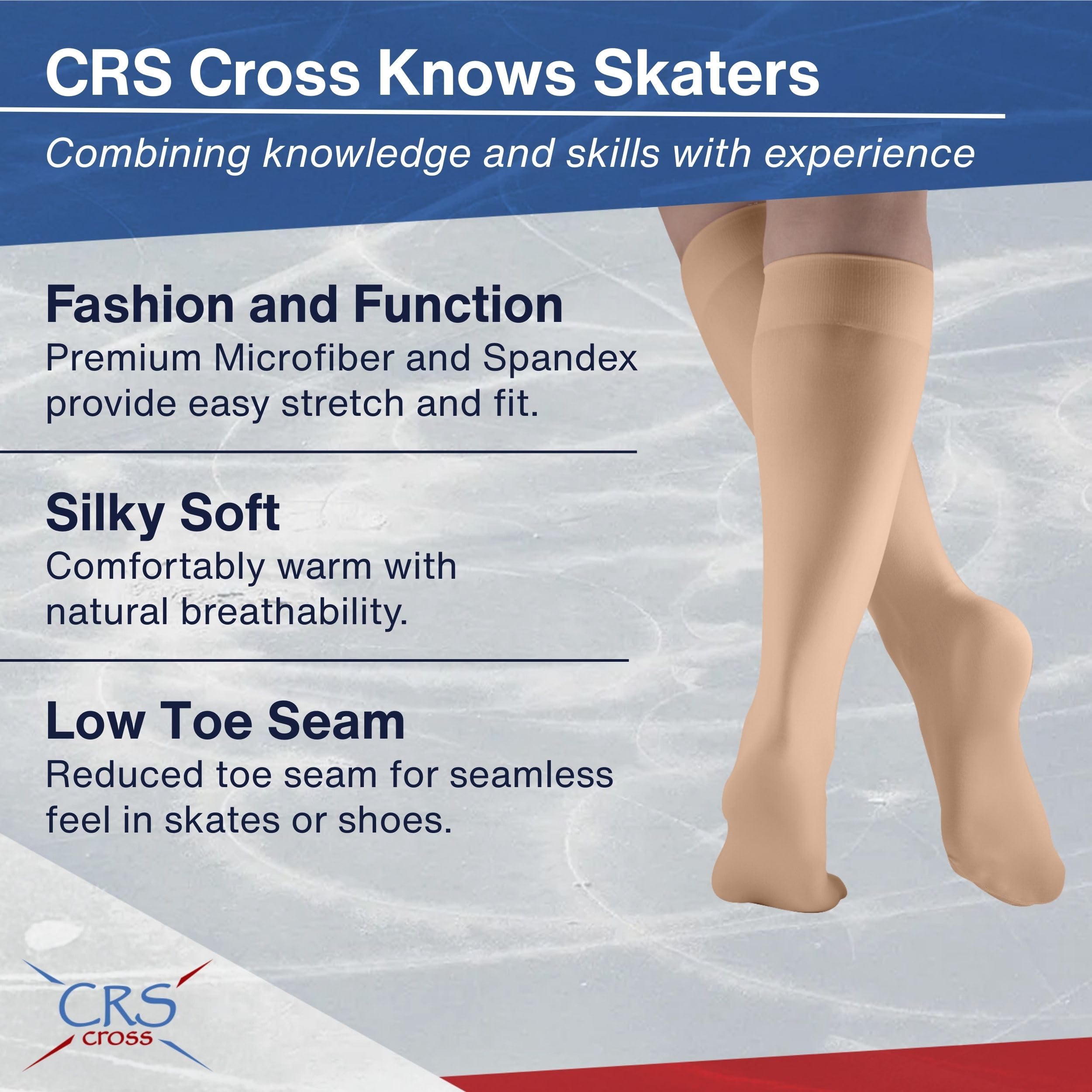 CRS Cross Calcetines de patinaje artístico. 2 pares de medias hasta la rodilla. Calcetines de baile de patinaje sobre hielo con pies de primera calidad en una variedad de colores.