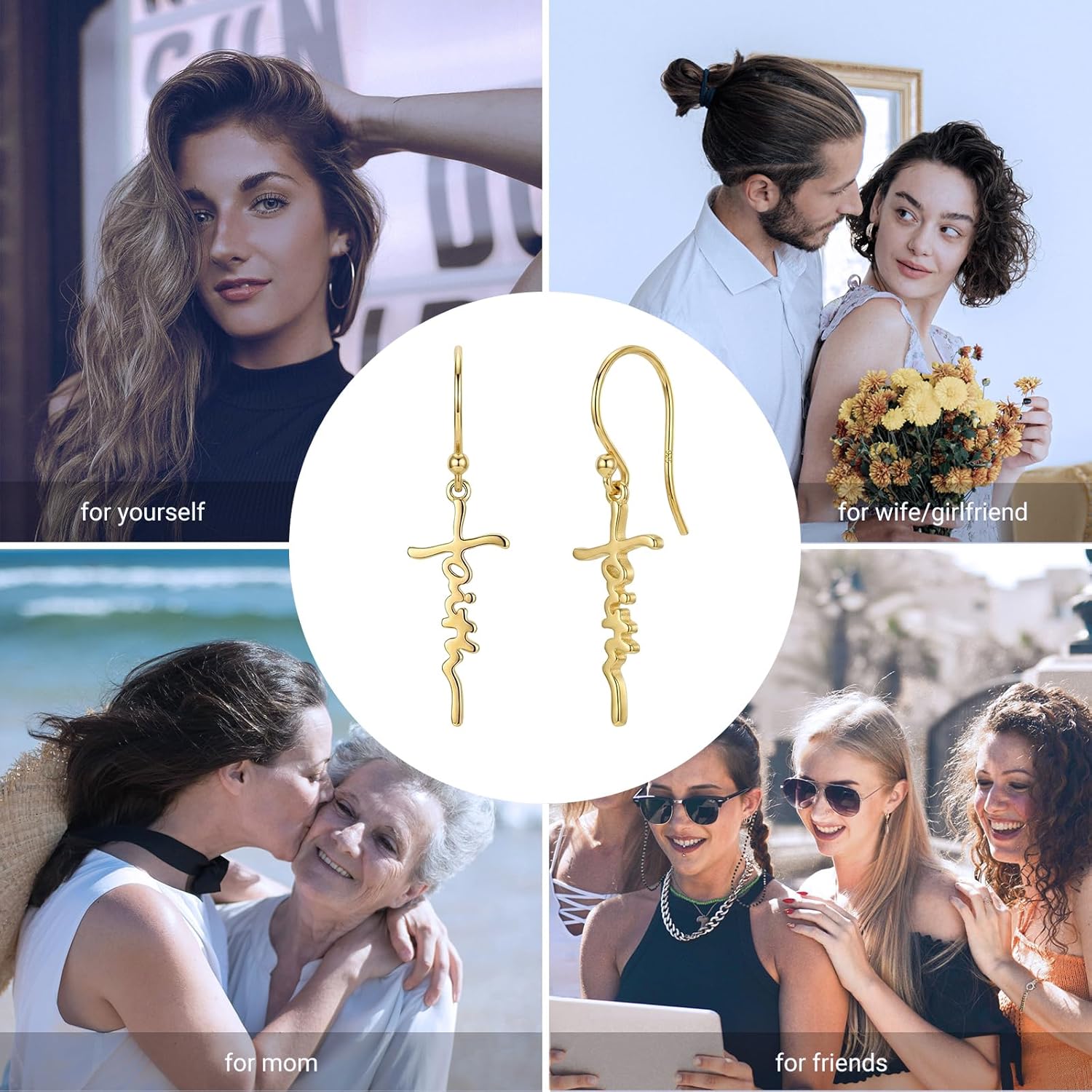 Cross Earrings for Women 14K Gold Plated 925 Sterling Silver Faith Cross Drop Dangle Earrings Christian Religious Jewelry Gifts for Her Mom Wife Birthday