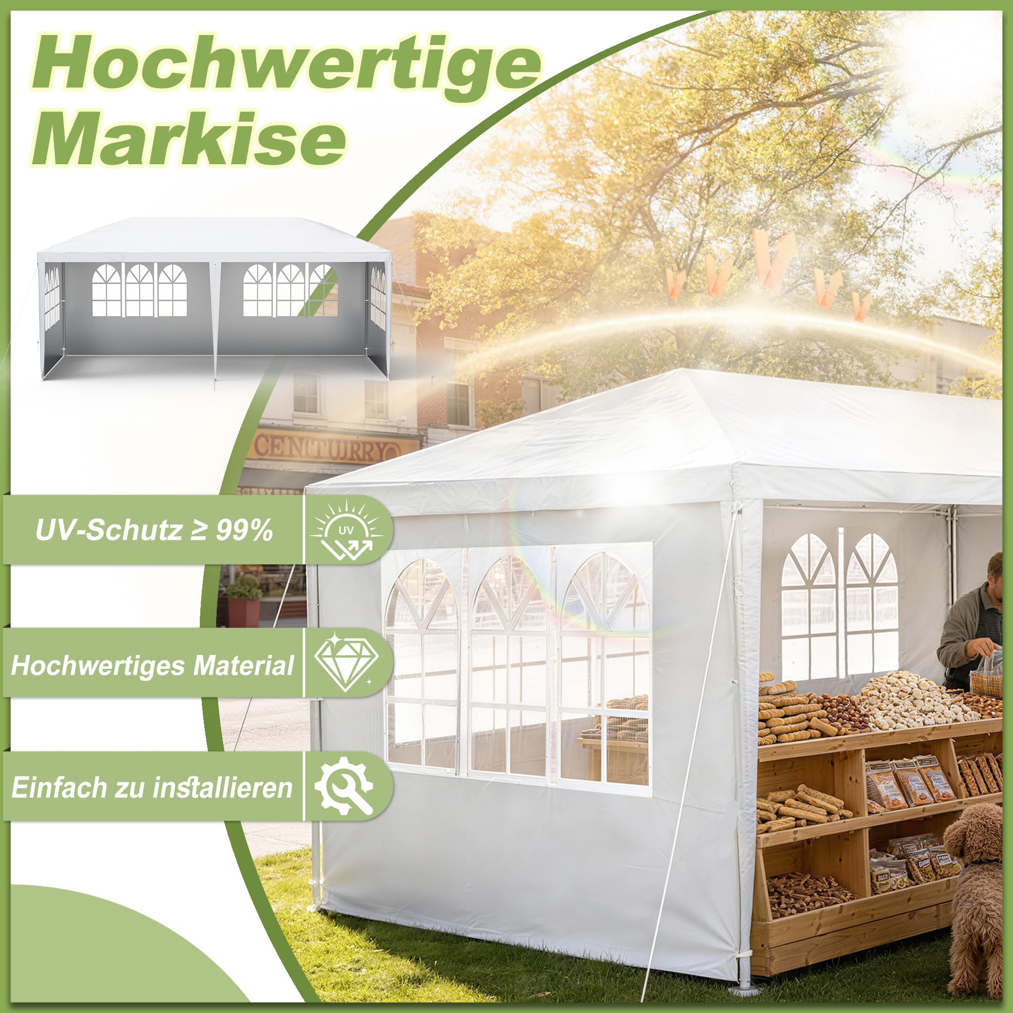 AufuN Paviljoen, waterdicht, 3 x 3 m, antraciet, tuinpaviljoen met 4 zijwanden, polyethyleen, biertent, deur met ritssluiting, voor tuin, feest, bruiloft, picknick, markt