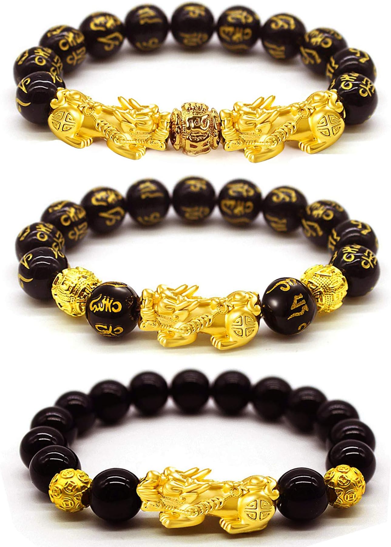 RIOSO 3 Pcs Feng Shui Pixiu Good Luck Bracelets for Men Women Chinese Dragon Lucky Charm Bead Bracelet Pi Yao Attract Wealth Money Jewelry