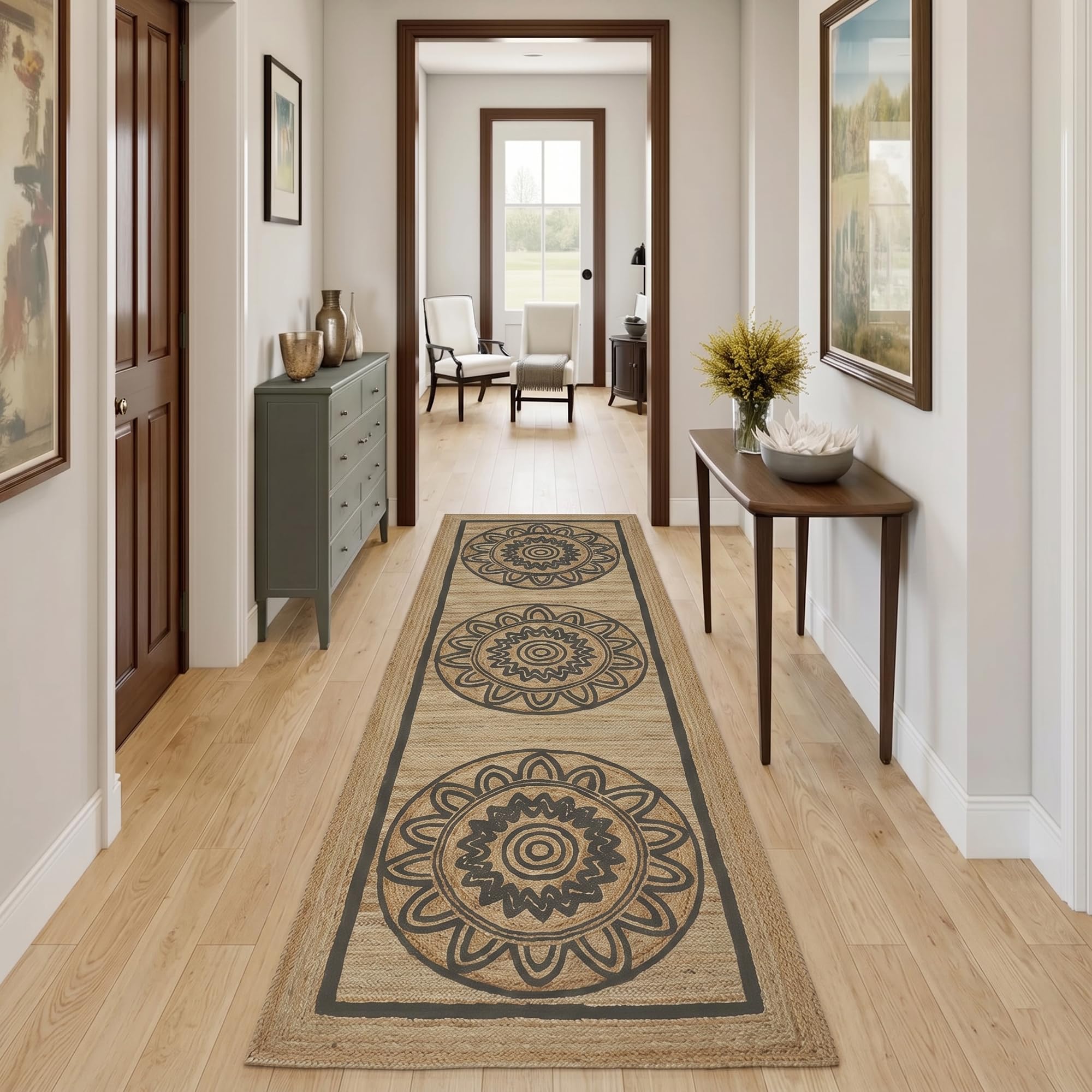 Tapis de couloir en jute naturelle robuste et épais contre l'usure des sols