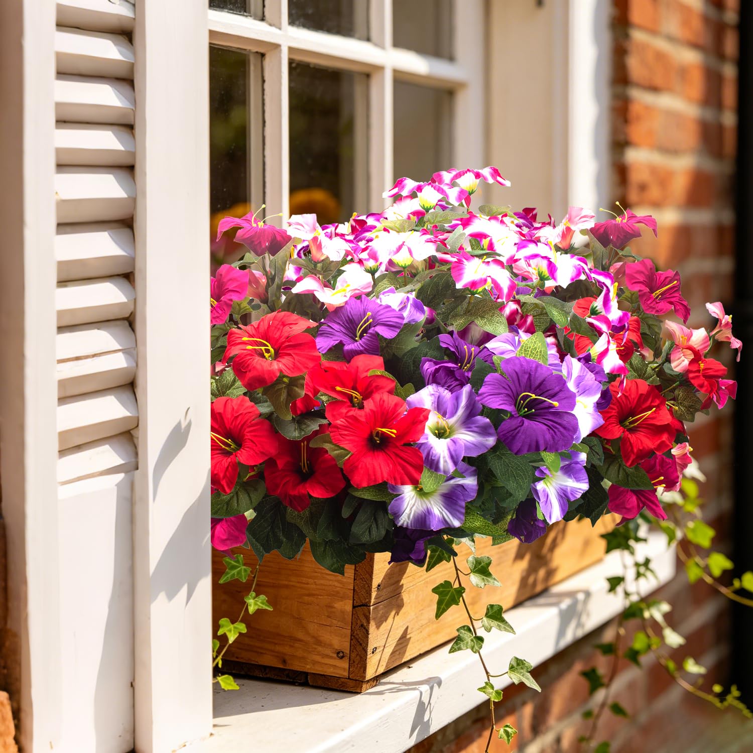 Künstliche Blumen für den Außenbereich, UV-beständig, Seiden-Petunien, künstliche Blumen für den Außenbereich, Frühlingsdekoration, fühlt sich echt an, verblasst nicht, für Hängekörbe, Veranda