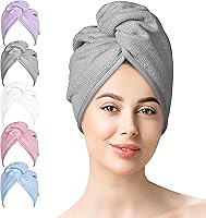 YoulerTex 5-Pack Microfiber Hair Towel Wraps & Shower Caps - Super Absorbent Turban Towels for Women, Long Curly Thick Hair Drying