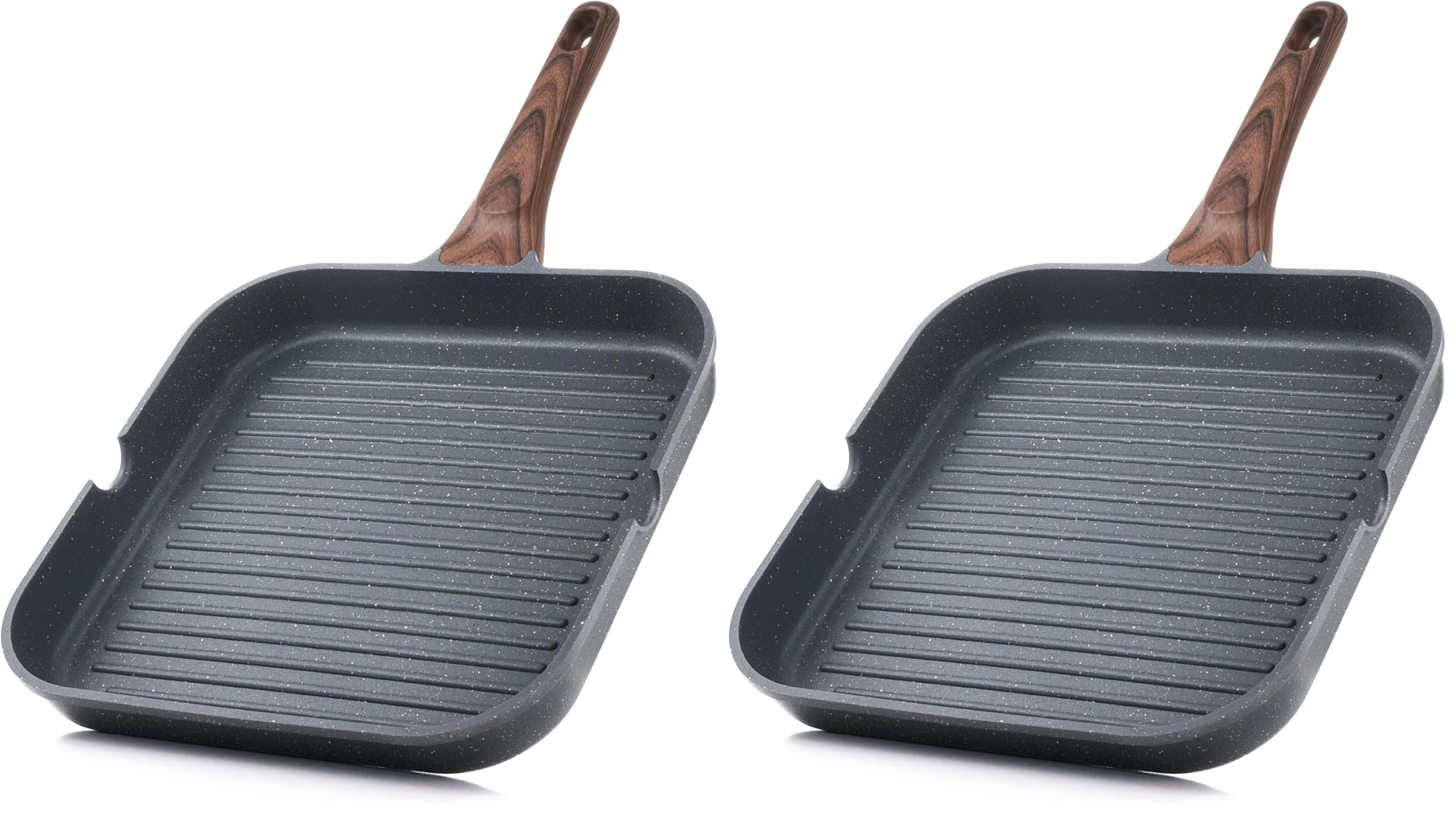 SENSARTE Nonstick Grill Pan for Stove Tops, Versatile Griddle with Pour Spouts, Square Big Cooking Surface, Durable Skillet Indoor &amp; Outdoor Grilling. PFOA Free, 9.5 Inch (Pack of 2)