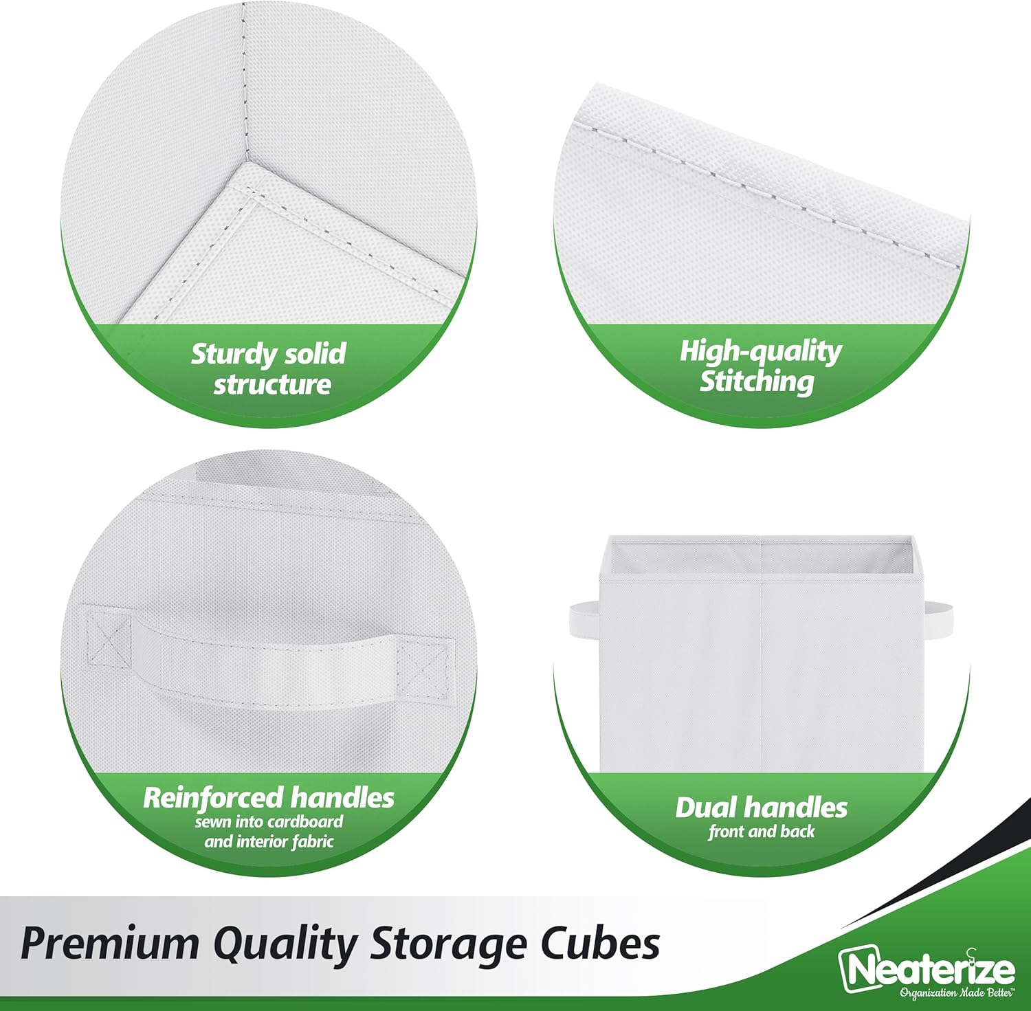 White Fabric 13-Inch Square Storage Cubes, Set of 8