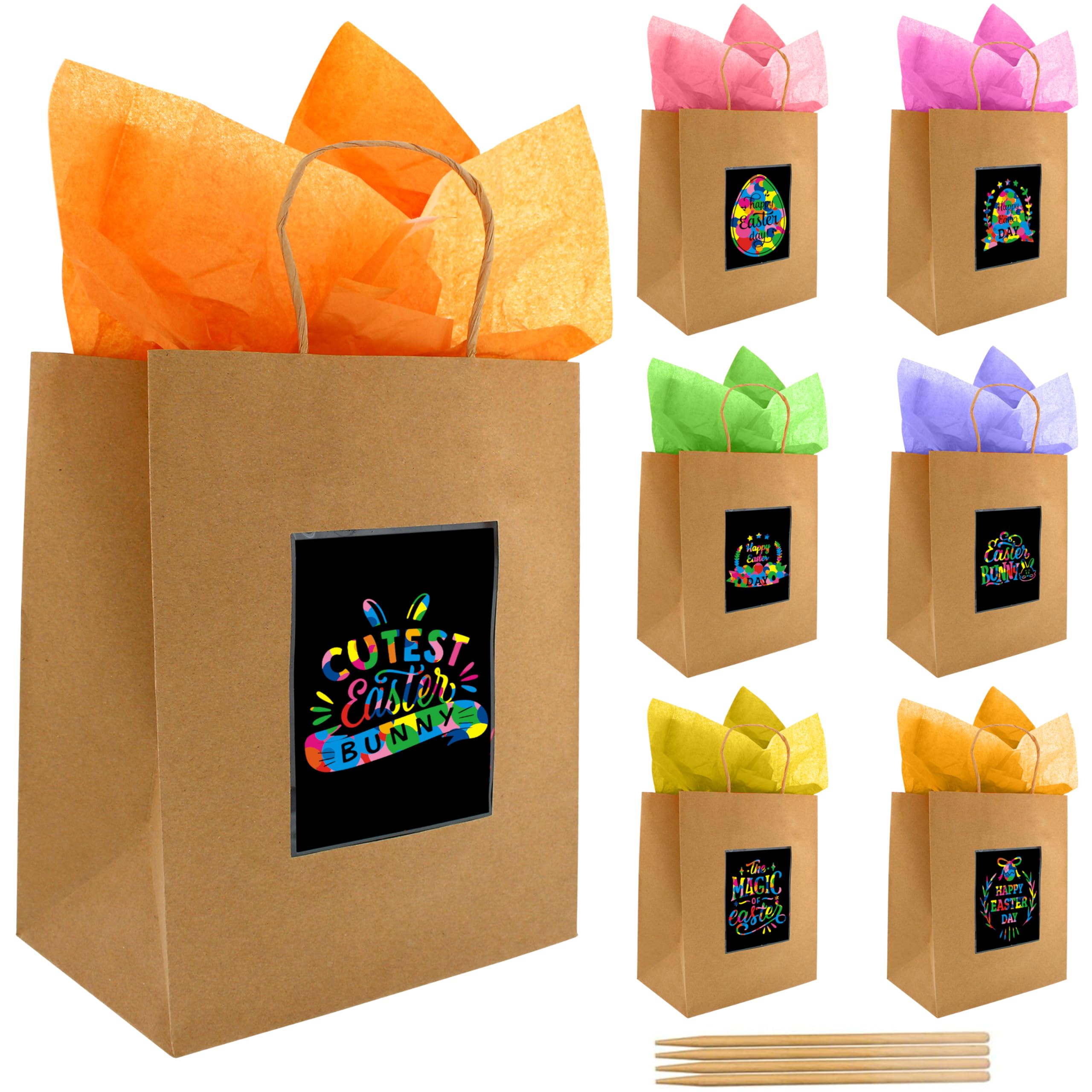 PURPLE LADYBUG 7 Brown Gift Bags Medium Size with Handles – Personalized Teacher Appreciation Gift Bags & Tissue Paper Set – Sight Smell Touch Taste Sound Thank You Gift Bag