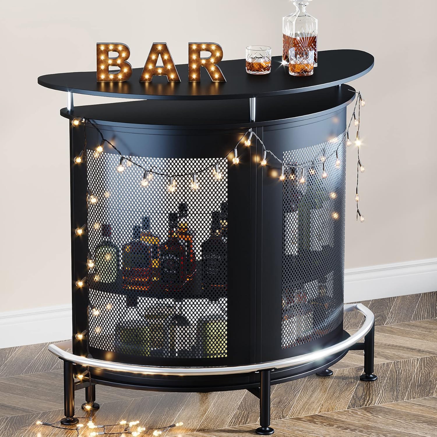 Buy Tribesigns Bar Unit with Metal Mesh Front, Home Liquor Bar Table