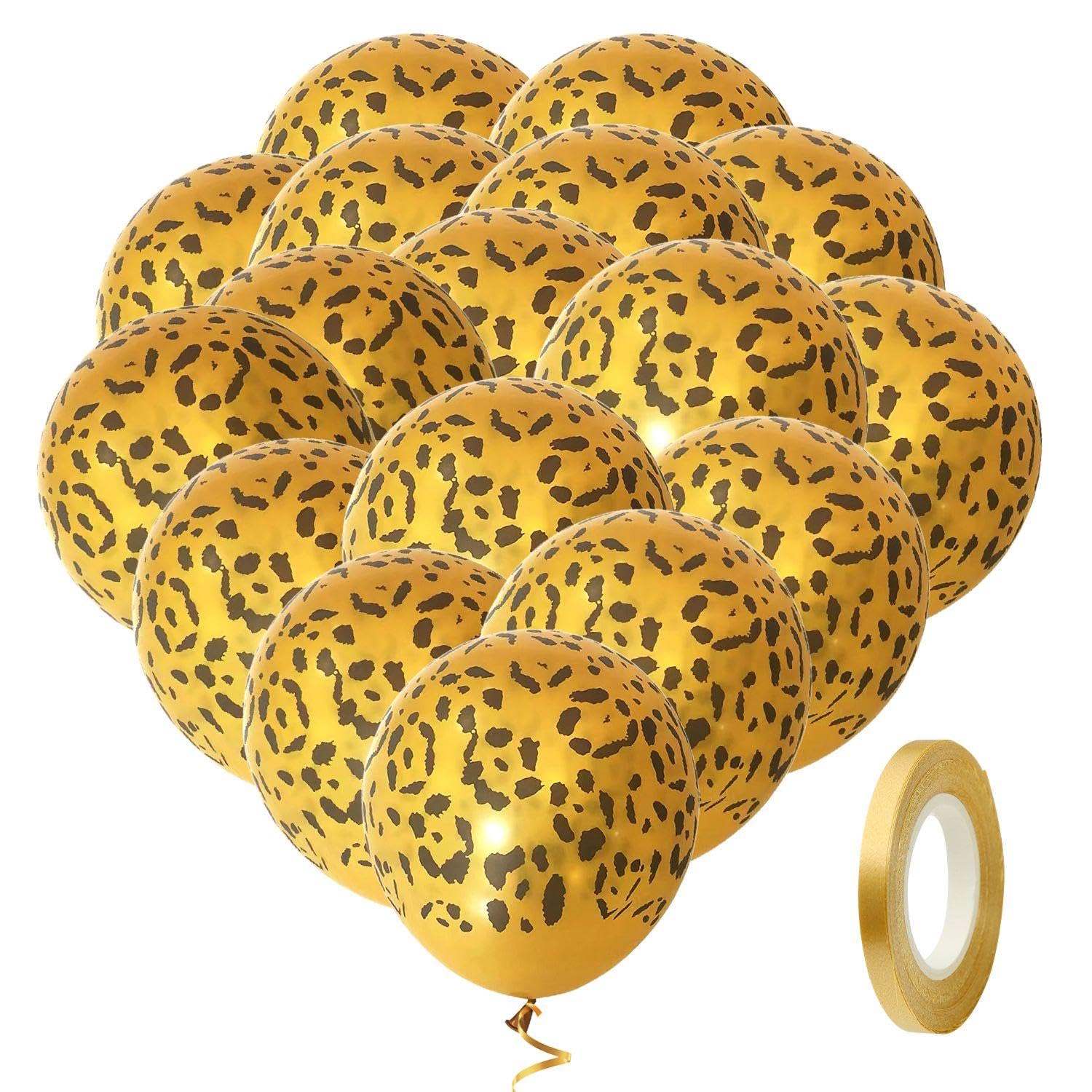 FFDHWU 50 Pieces Leopard Print Balloons & 1 Piece Decorative Ribbon, Gold, Animal Balloons, Latex
