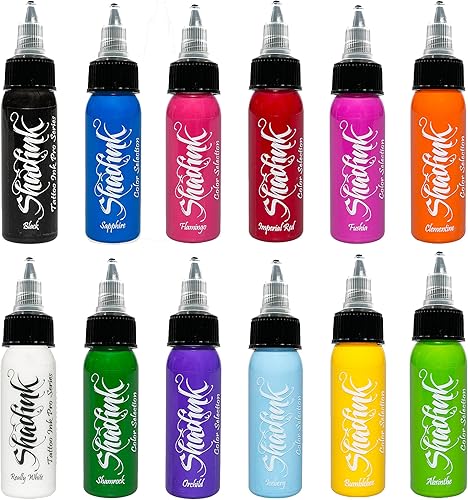Shadink Colorido nuevo juego de tinta de tatuaje de escuela y acuarela, tintas de tatuaje profesionales para retratos de color, estilo negro y gris