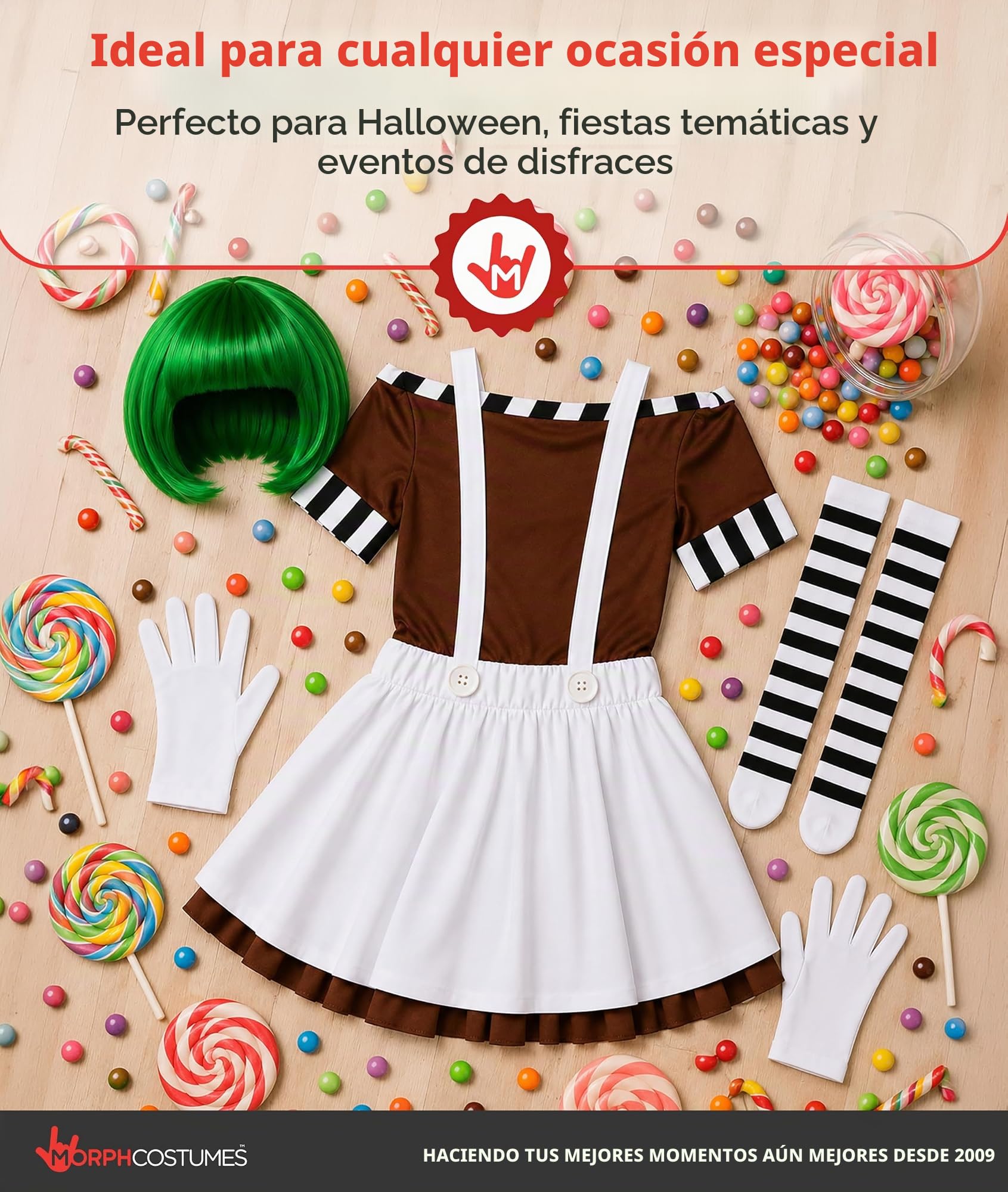 Fun Shack Disfraz Trabajadora Fábrica Chocolate Mujer y Peluca, Disfraces Personaje Película, Disfraz Halloween y Carnaval