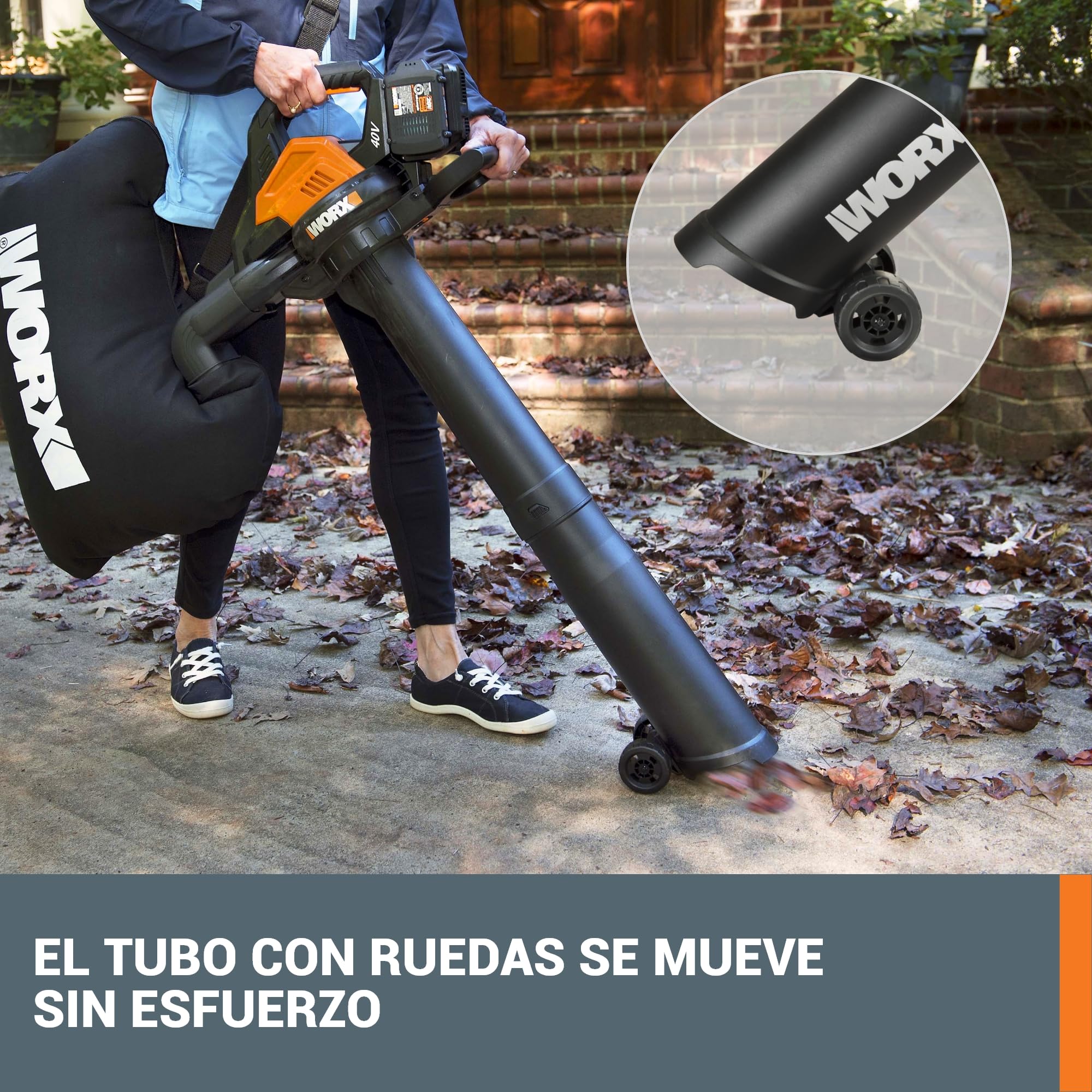 Worx WG583E.9 Soplador Aspirador Triturador 40V 335km/h | 3 en 1, caudal 575m³/h, ratio trituración 12:1, bolsa 35L, 2 baterías 20V (no incluidas)