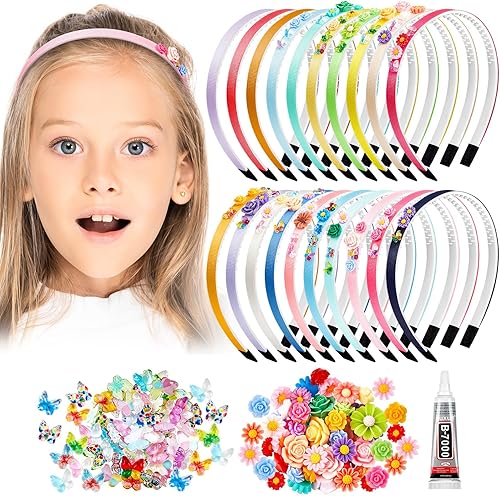Yuxung Kit de 121 piezas para hacer diademas para niñas de 7 a 12 años, accesorios para el cabello, kit de diadema para bricolaje, regalos de
