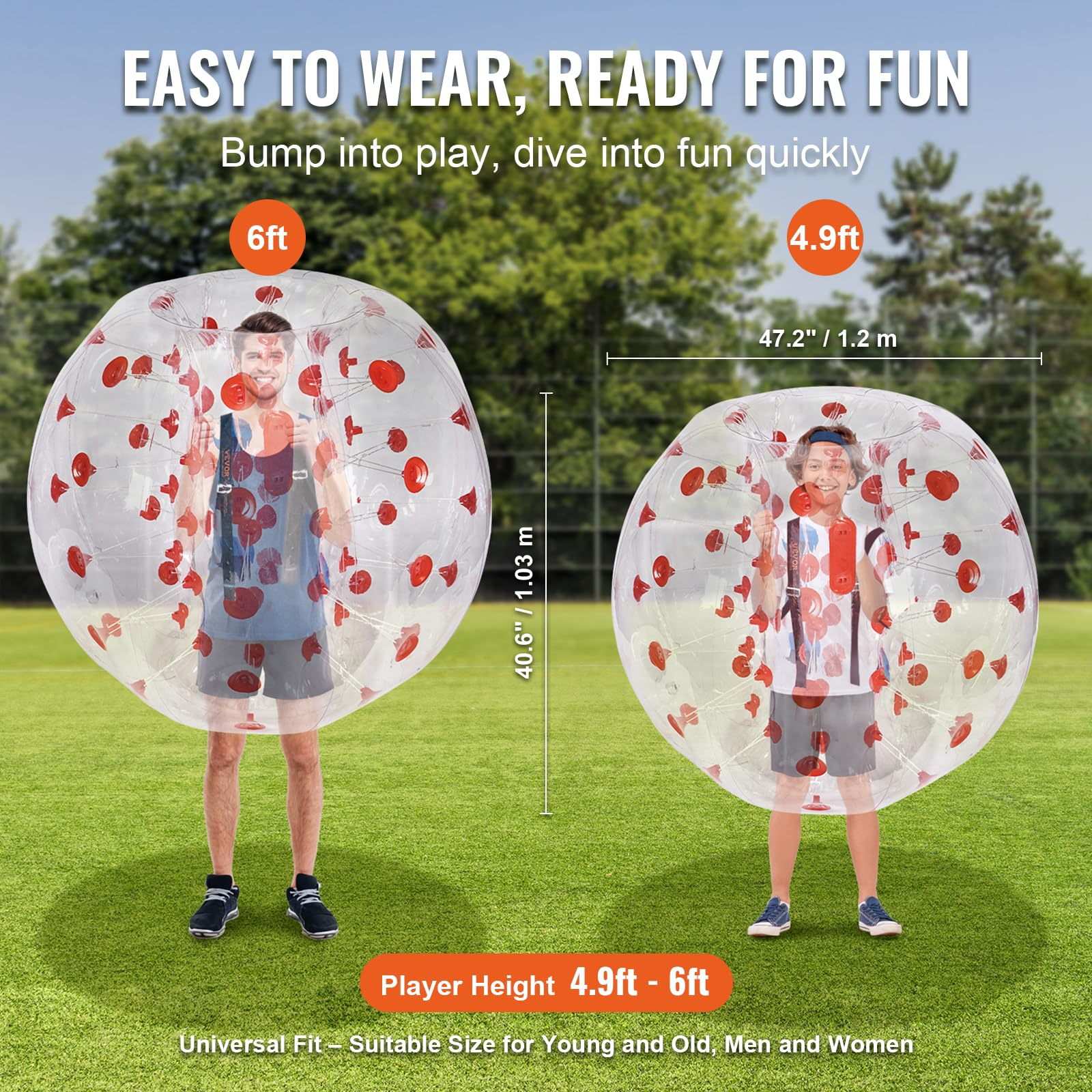 VEVOR Palline gonfiabili, 1 pezzo, 1,2 m, per adolescenti, 0,8 mm di spessore, in PVC, per giochi di squadra all'aperto, giochi di squadra, giocattoli per giardino, cortile, parco